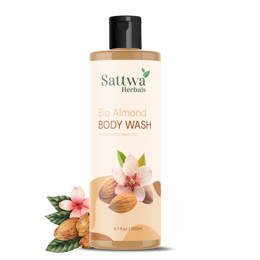 Sattwa Herbals Bio Almond Body Wash - Natural Moisturizing Cleanser for Soft Smooth Skin