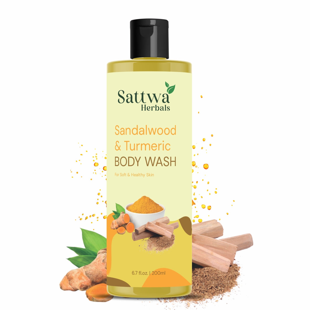 Sattwa Herbals Sandalwood Turmeric Body Wash - Natural Ayurvedic Cleanser for Soft Skin