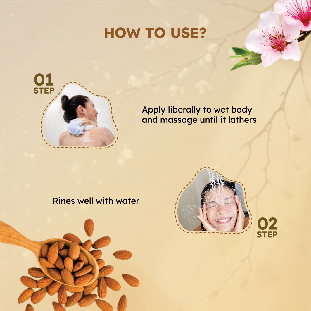 Sattwa Herbals Bio Almond Body Wash - Natural Moisturizing Cleanser for Soft Smooth Skin
