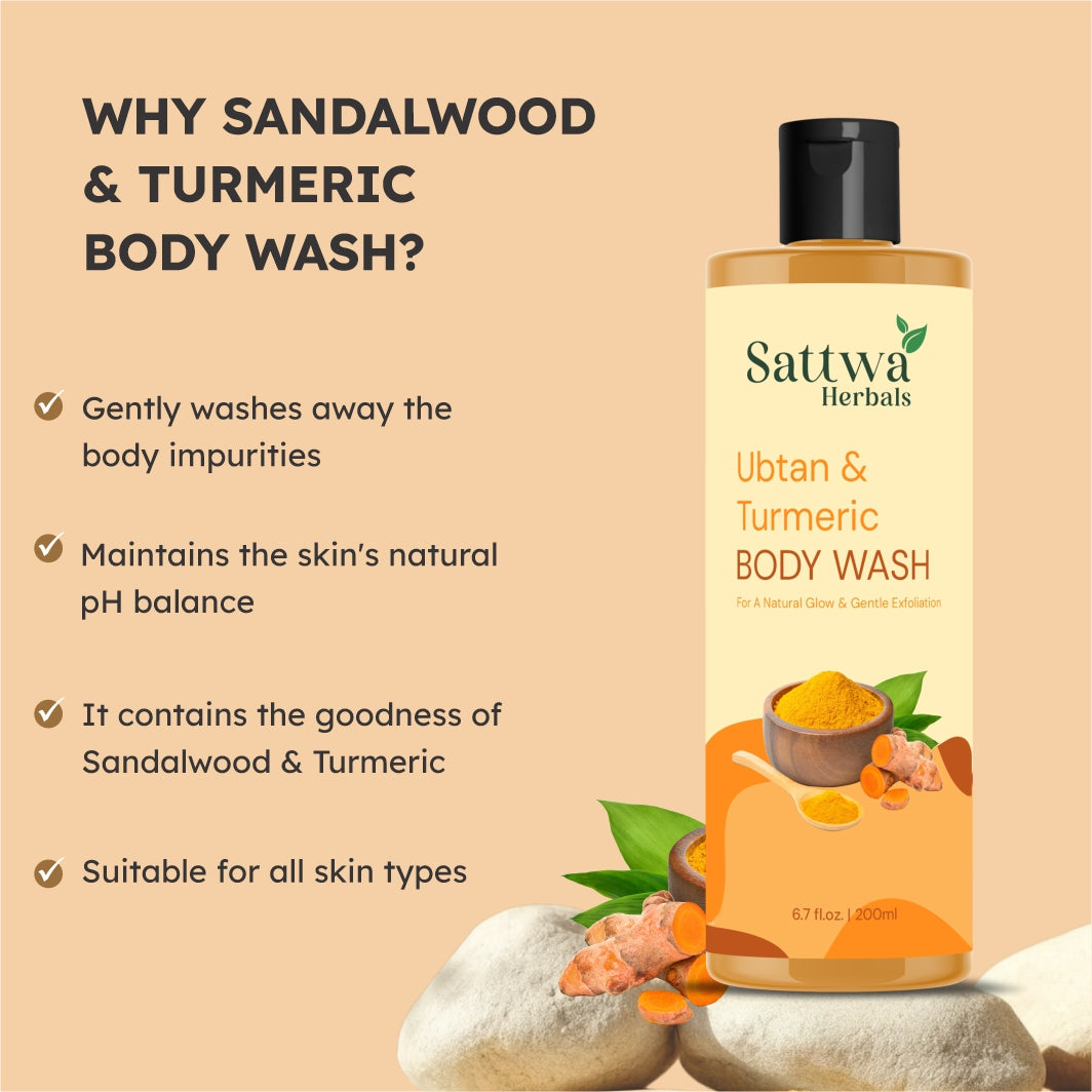 Sattwa Herbals Ubtan Body Wash with Turmeric - Natural Ayurvedic Cleanser for Glowing Skin