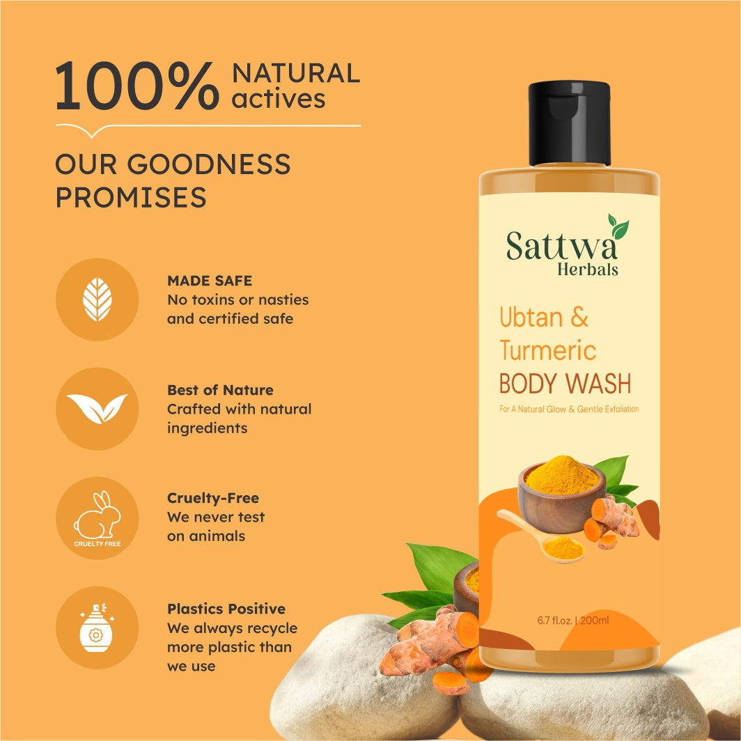 Sattwa Herbals Ubtan Body Wash with Turmeric - Natural Ayurvedic Cleanser for Glowing Skin