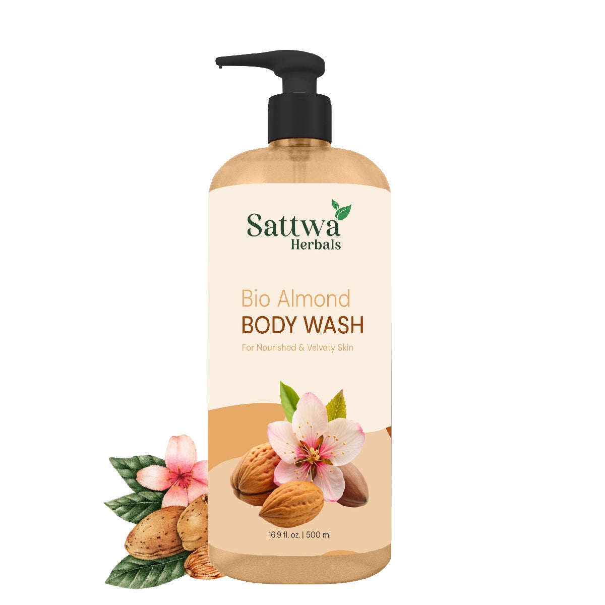 Sattwa Herbals Bio Almond Body Wash - Natural Moisturizing Cleanser for Soft Smooth Skin