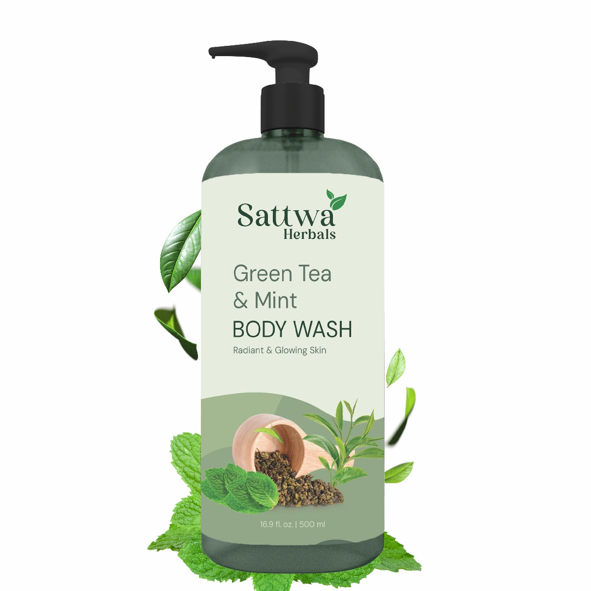 Sattwa Herbals Green Tea Mint Body Wash - Natural Refreshing Shower Gel for All Skin Types