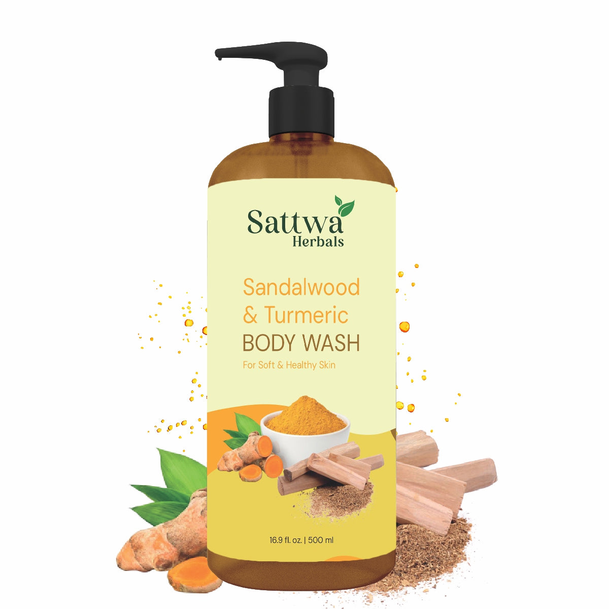 Sattwa Herbals Sandalwood Turmeric Body Wash - Natural Ayurvedic Cleanser for Soft Skin