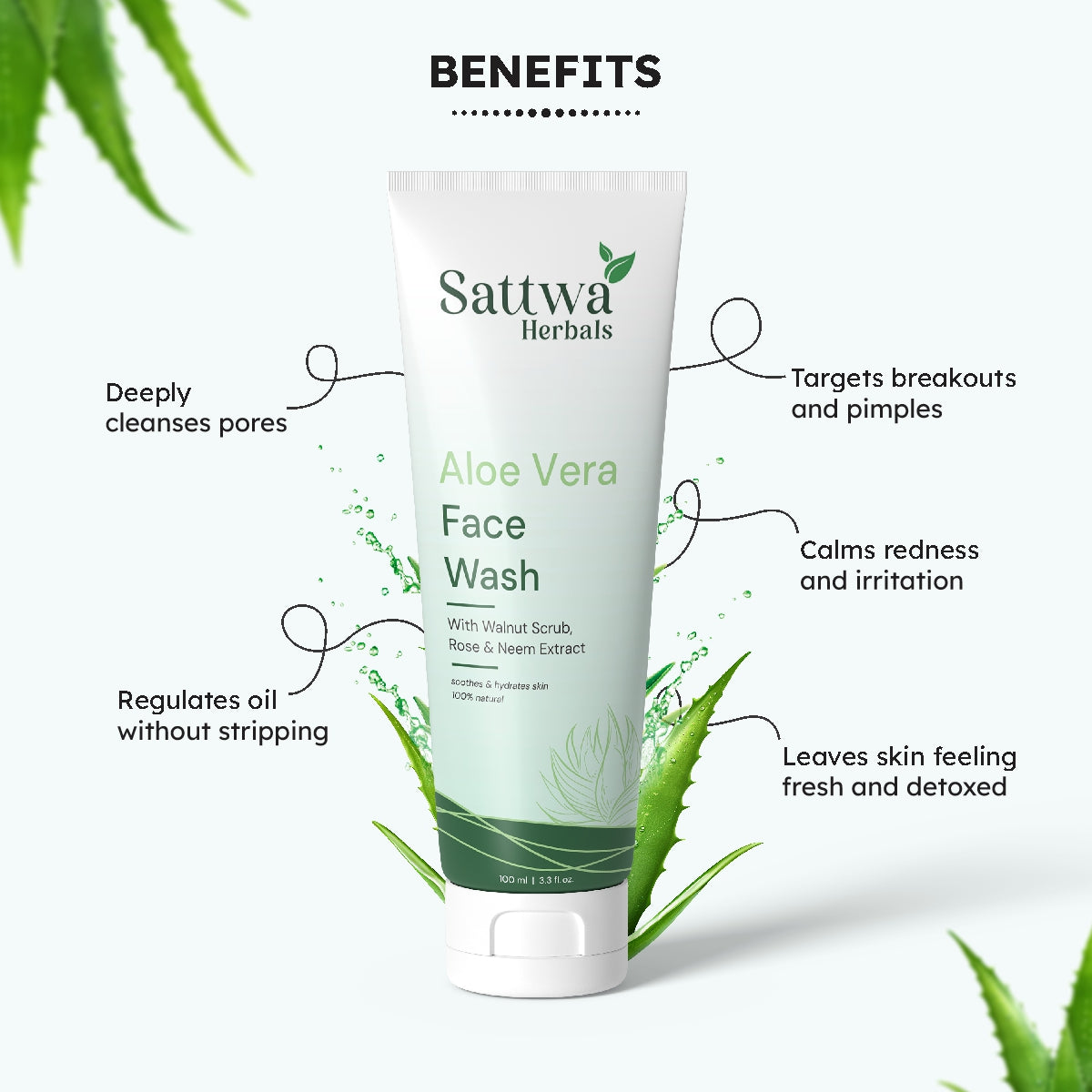 Sattwa Herbals Aloe Vera Face Wash Scrub - Hydrating & Gentle Exfoliation for Soft Skin