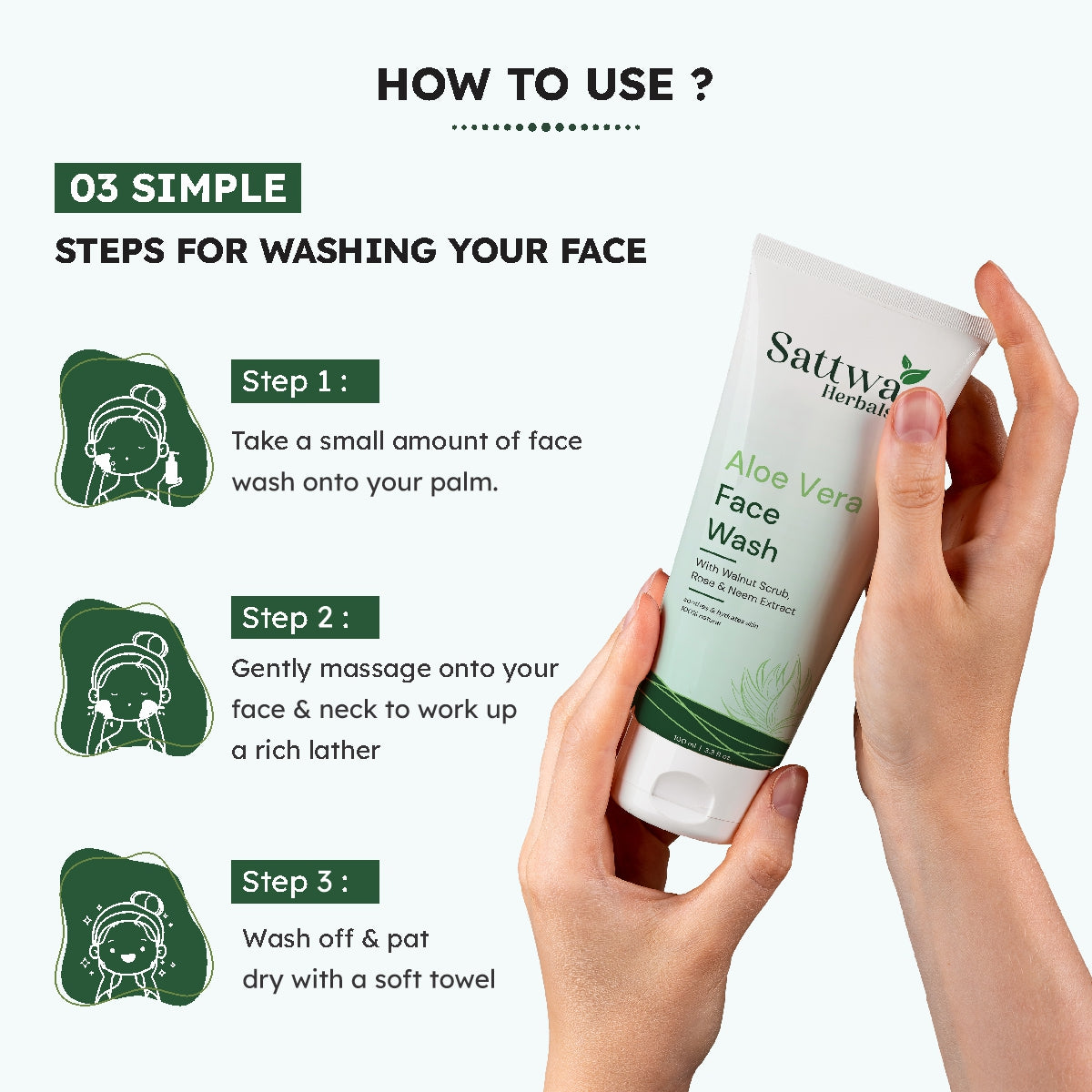 Sattwa Herbals Aloe Vera Face Wash Scrub - Hydrating & Gentle Exfoliation for Soft Skin