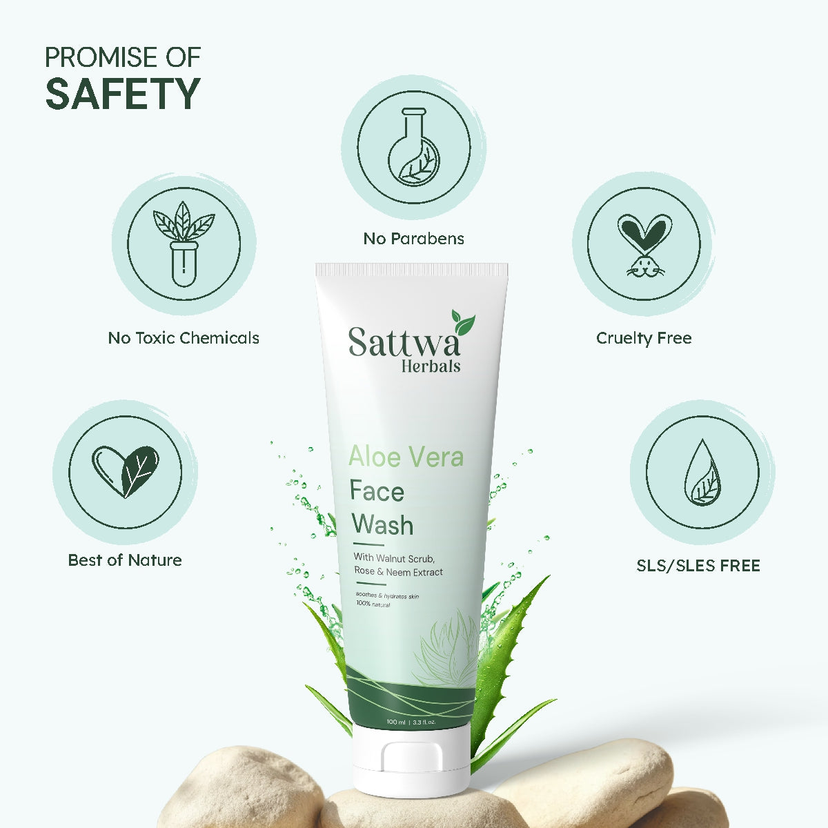 Sattwa Herbals Aloe Vera Face Wash Scrub - Hydrating & Gentle Exfoliation for Soft Skin