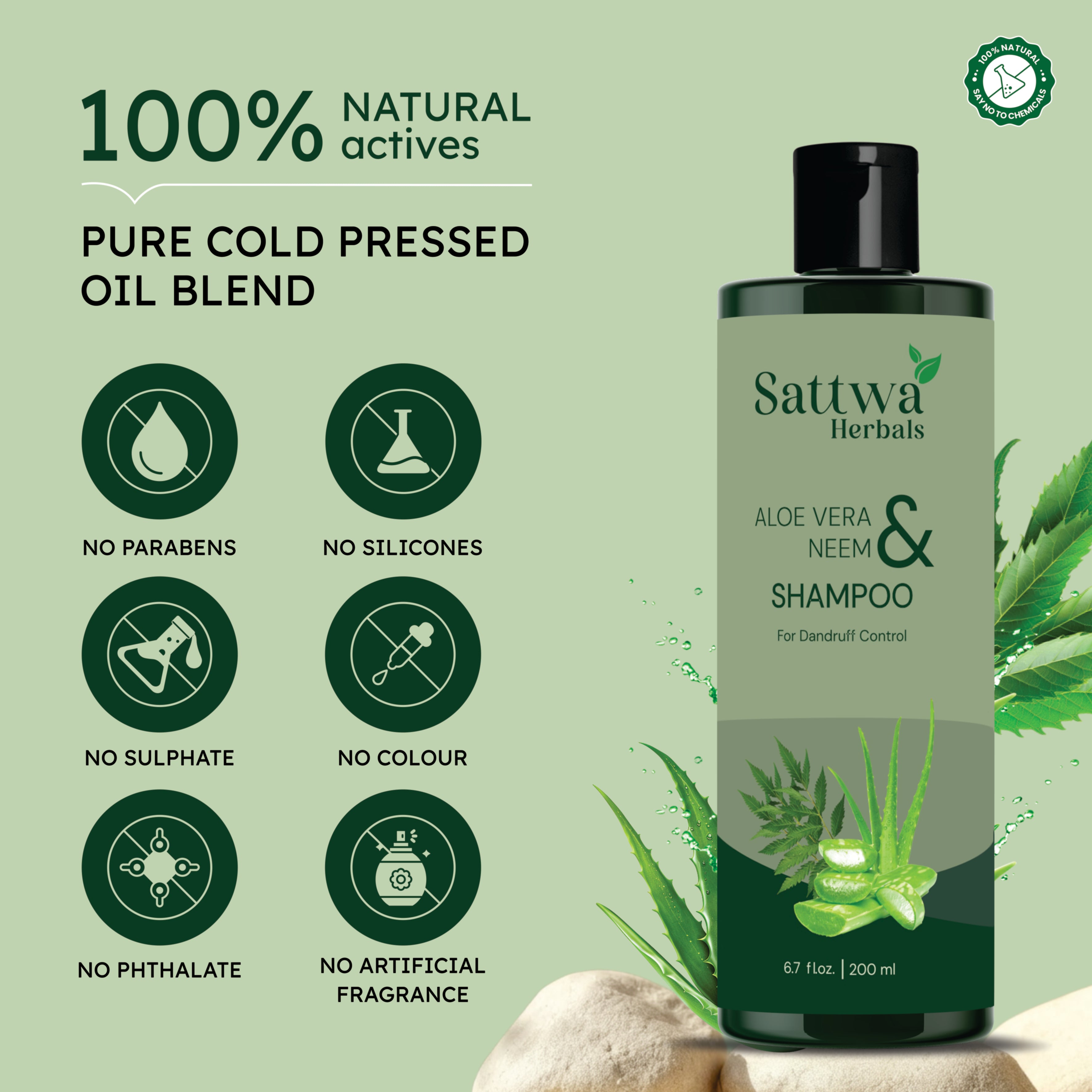 Sattwa Herbals Aloe Vera Neem Shampoo - Anti-Dandruff & Hair Strengthening Formula