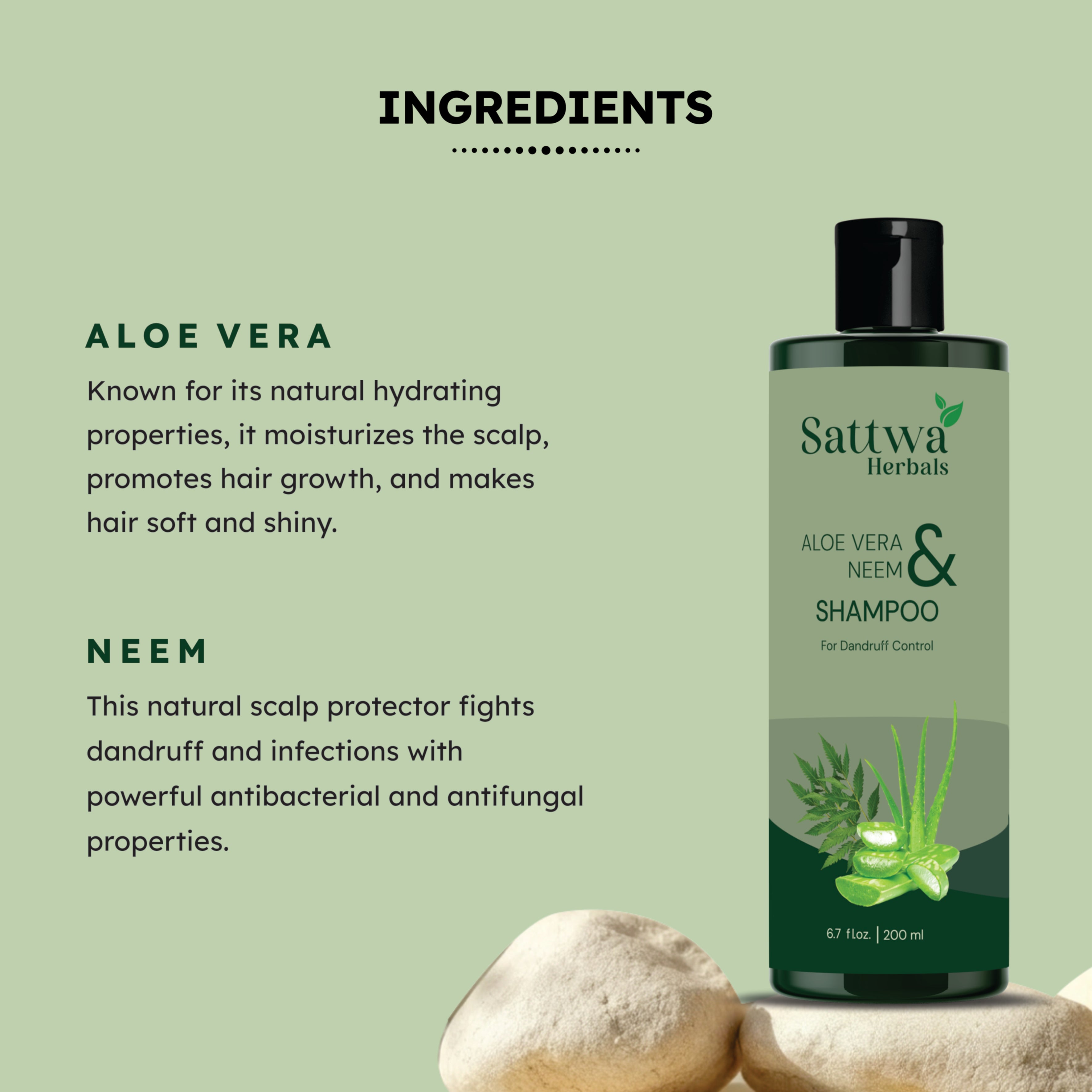 Sattwa Herbals Aloe Vera Neem Shampoo - Anti-Dandruff & Hair Strengthening Formula