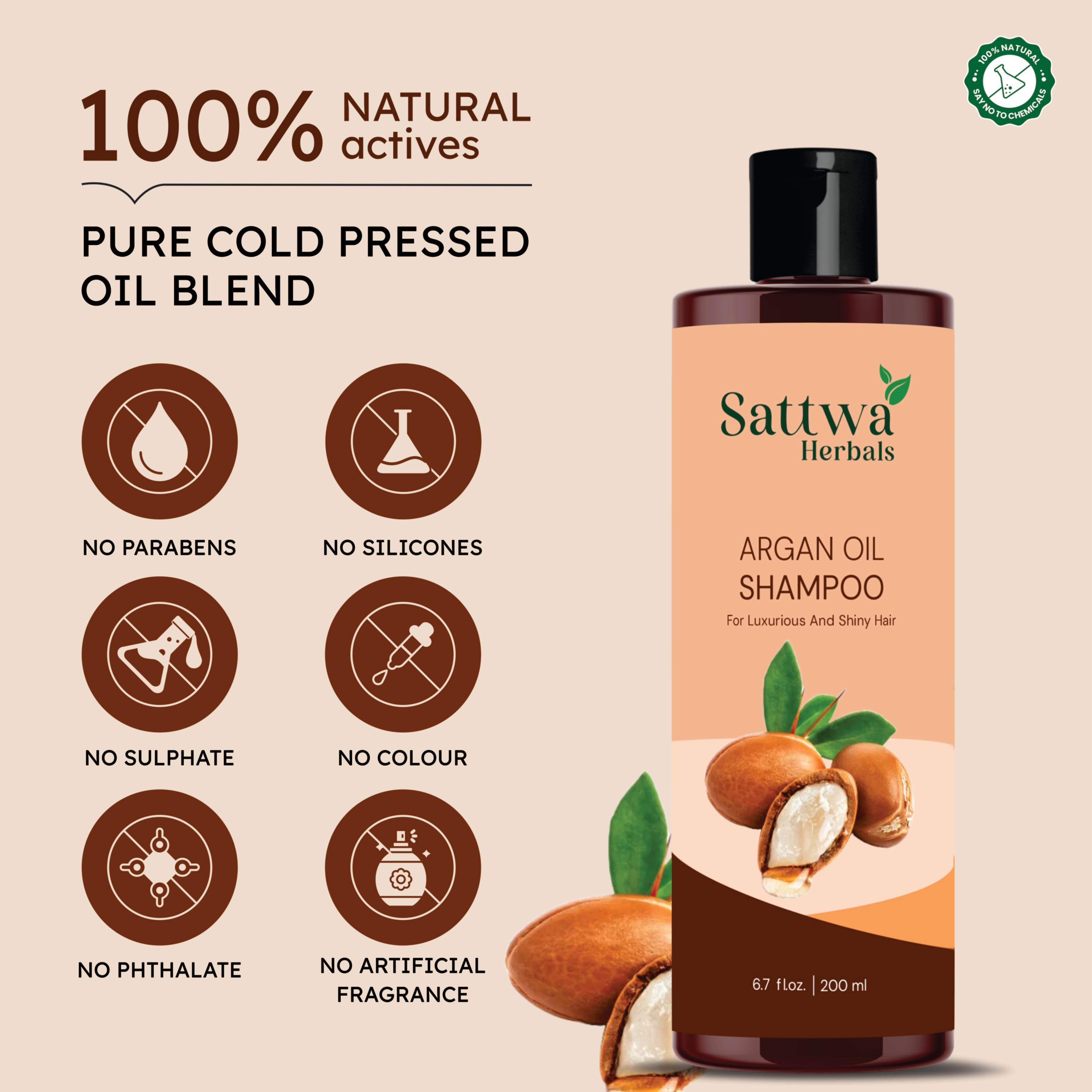 Sattwa Herbals Moroccan Argan Oil Shampoo - Hydrating & Repairing Formula for Damaged Hair