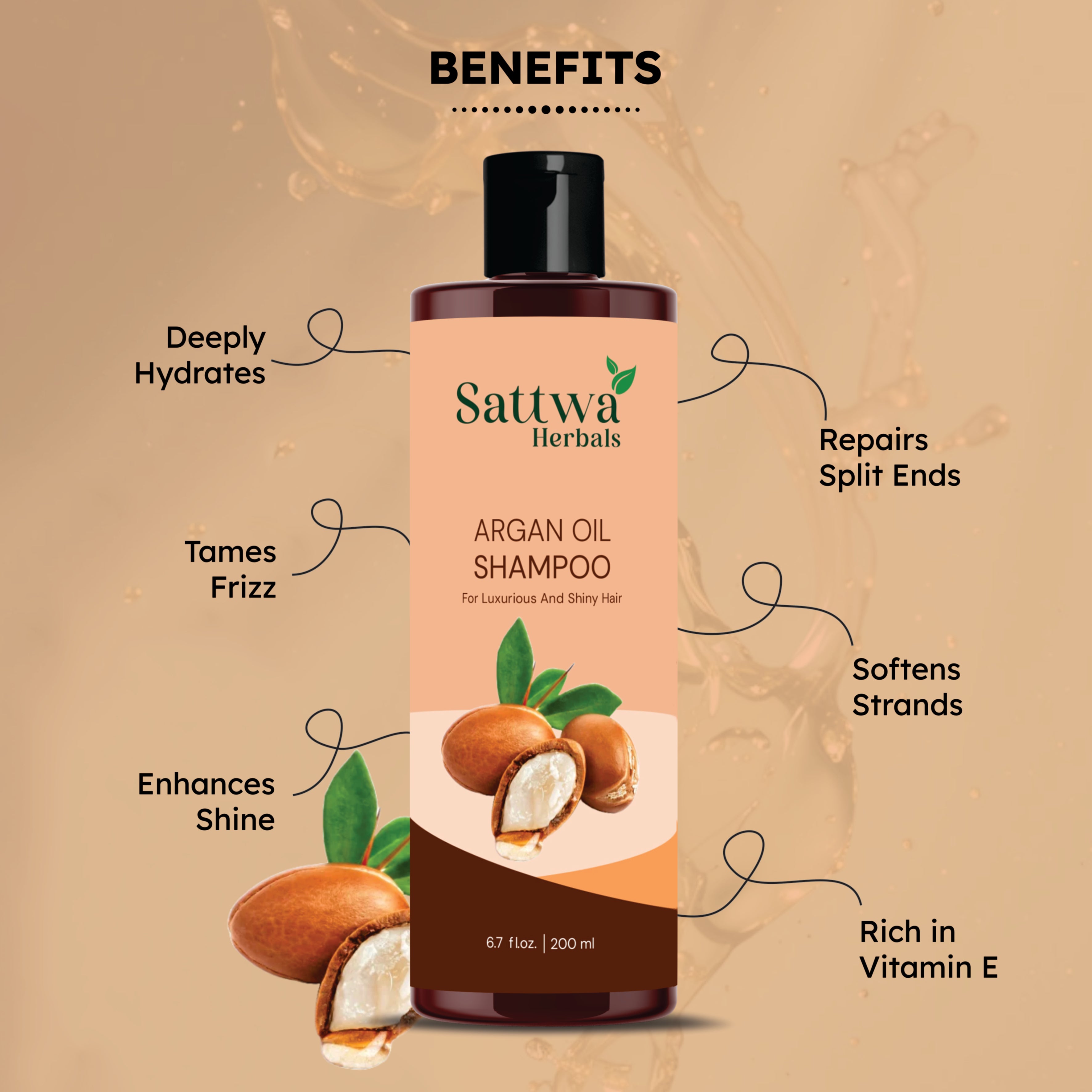 Sattwa Herbals Moroccan Argan Oil Shampoo - Hydrating & Repairing Formula for Damaged Hair