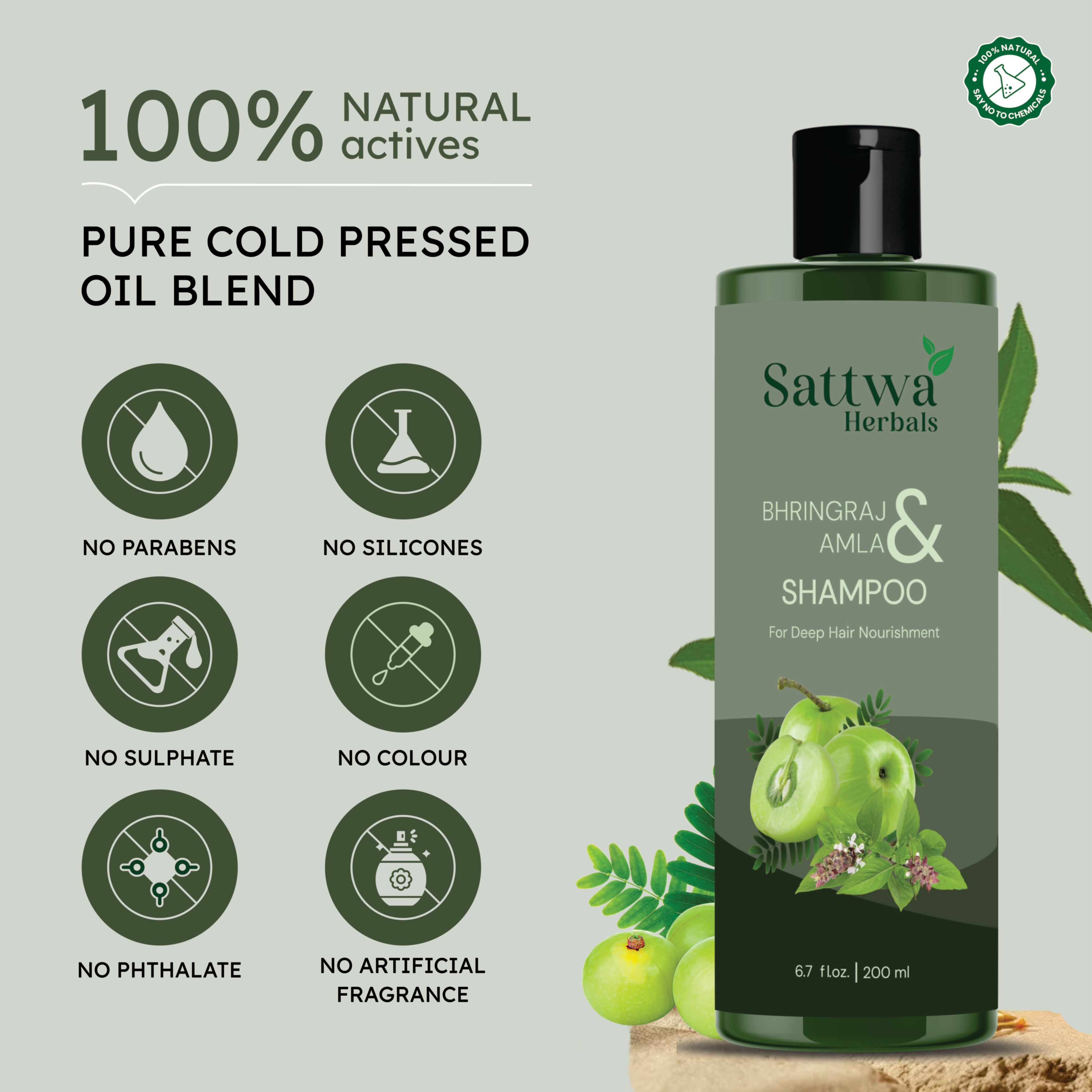 Sattwa Herbals Amla Bhringraj Shampoo - Natural Ayurvedic Hair Care for Strong Healthy Hair