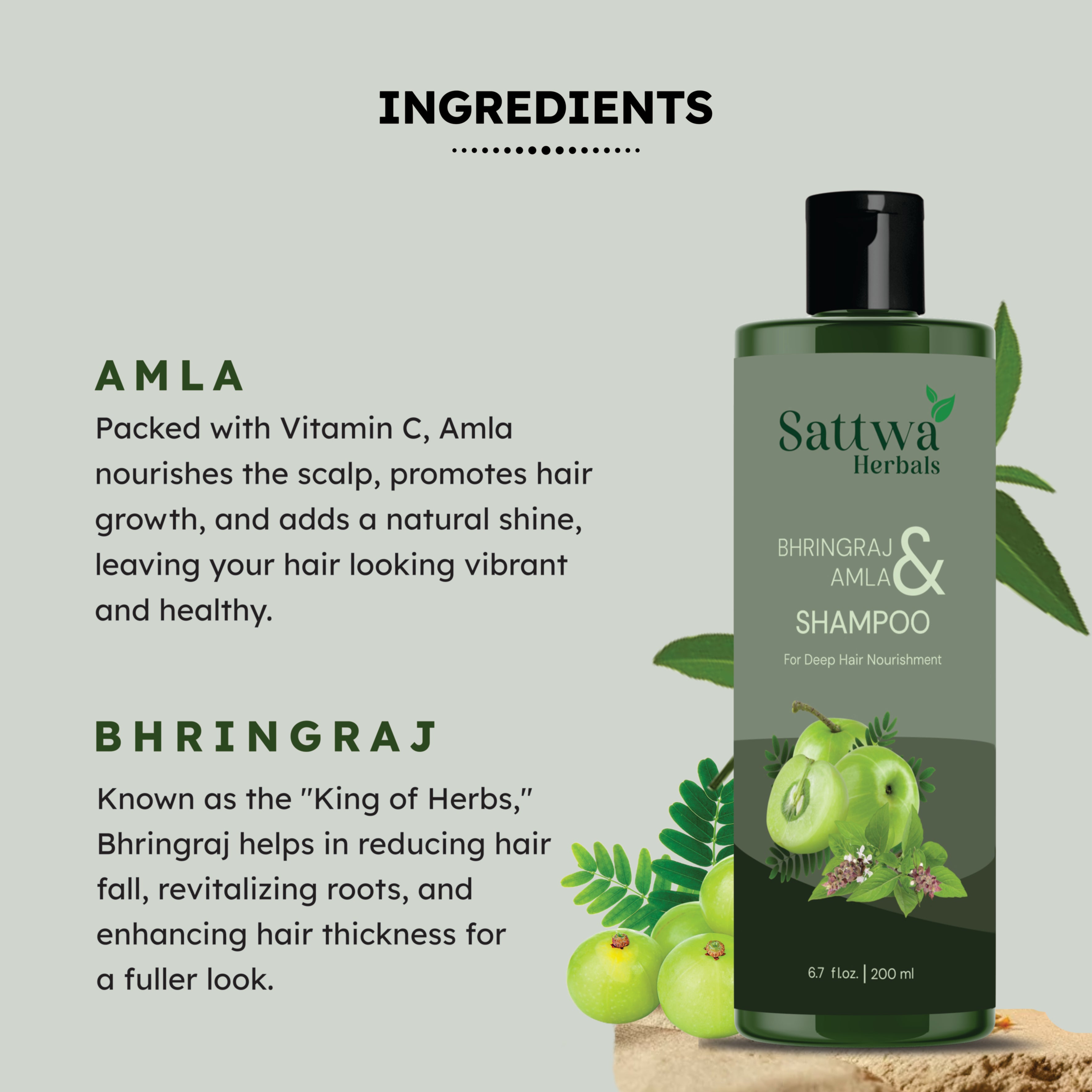 Sattwa Herbals Amla Bhringraj Shampoo - Natural Ayurvedic Hair Care for Strong Healthy Hair