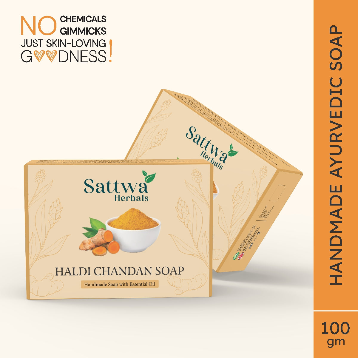 Sattwa Herbals Haldi Chandan Soap - Anti-Aging & Skin Brightening Bar - Natural Turmeric Sandalwood