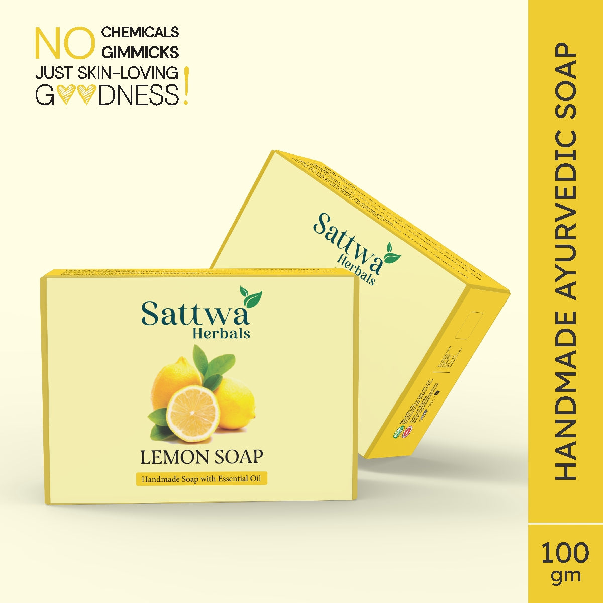 Sattwa Herbals Vitamin C Lemon Soap - Natural Skin Brightening & Oil Control Bar - Dark Spot Remover