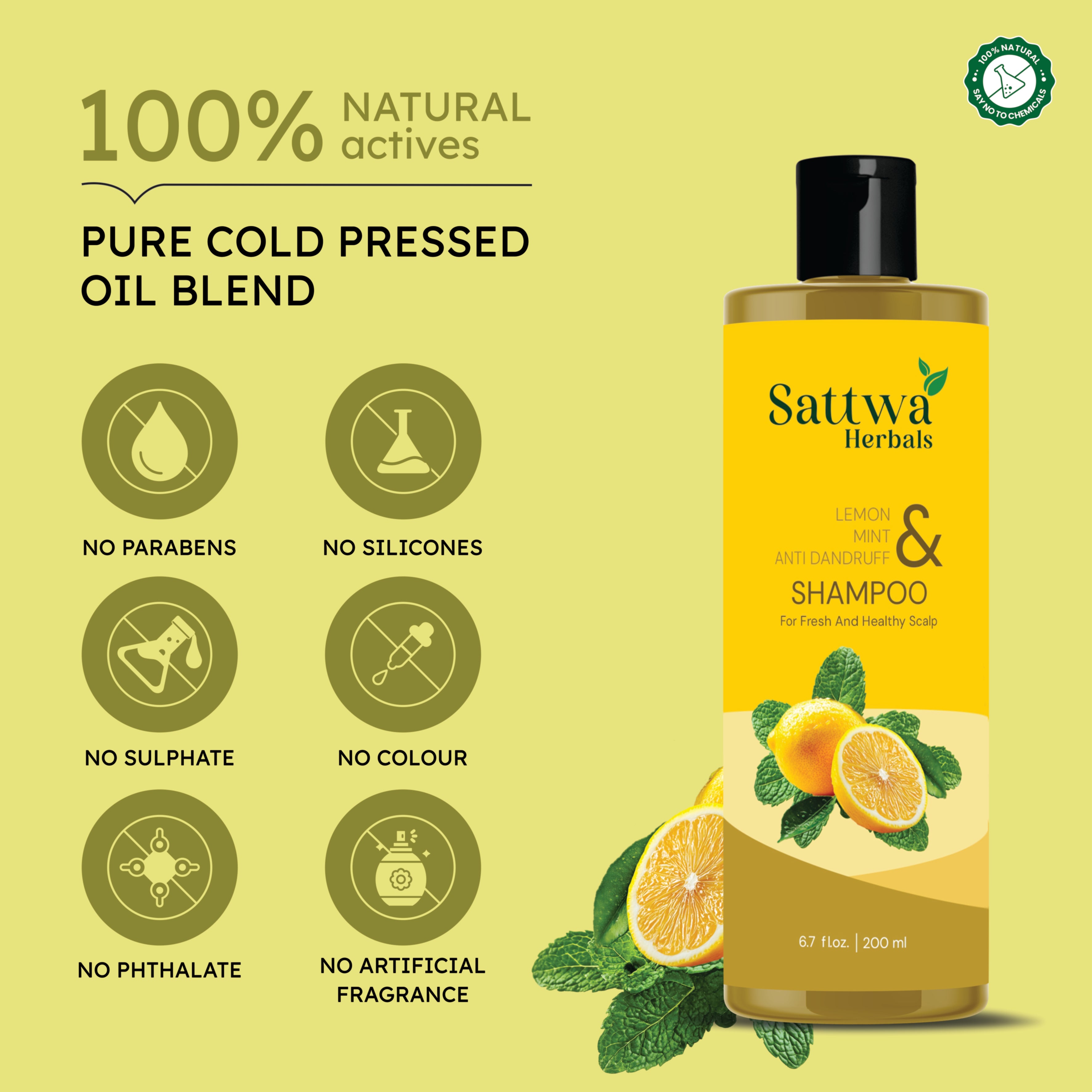 Sattwa Herbals Lemon Mint Anti-Dandruff Shampoo - Flake Control & Itching Relief