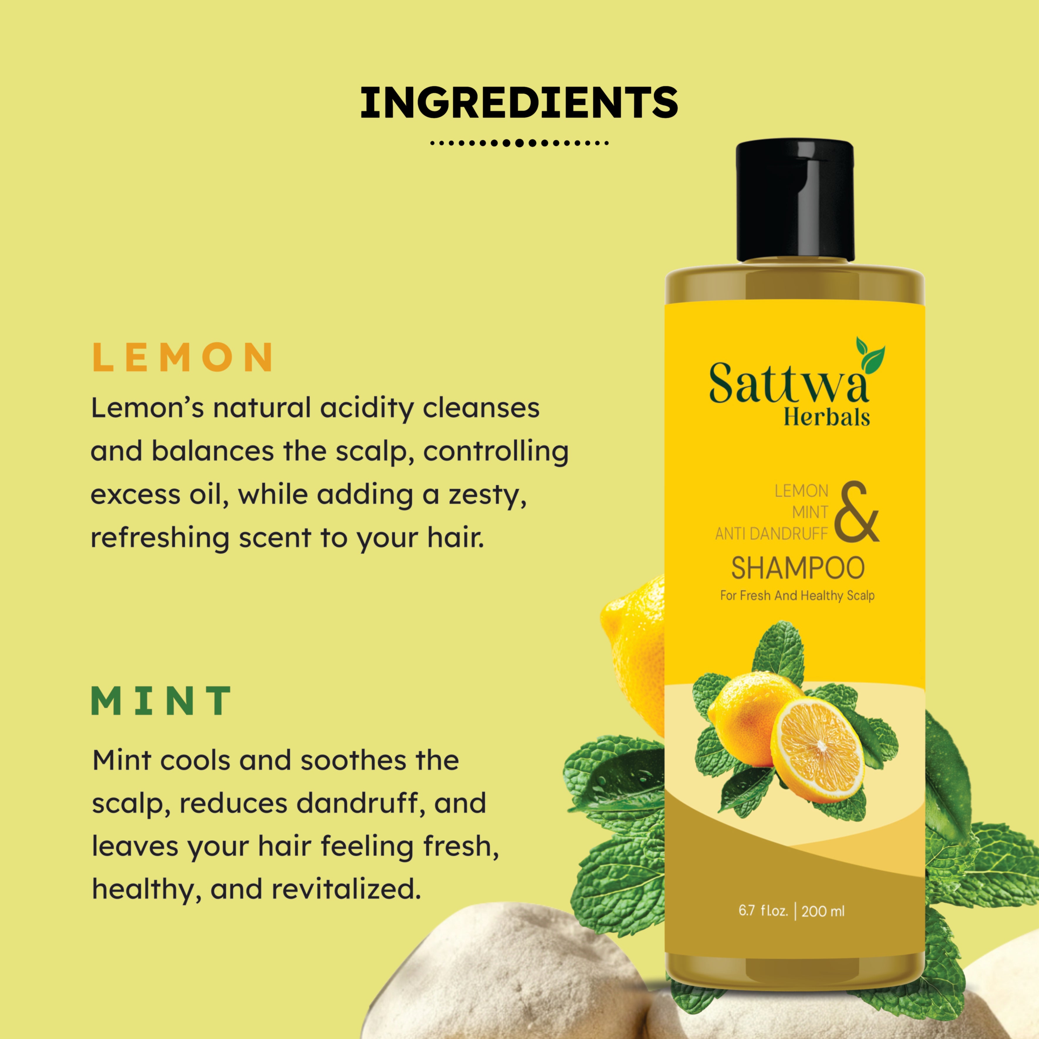 Sattwa Herbals Lemon Mint Anti-Dandruff Shampoo - Flake Control & Itching Relief