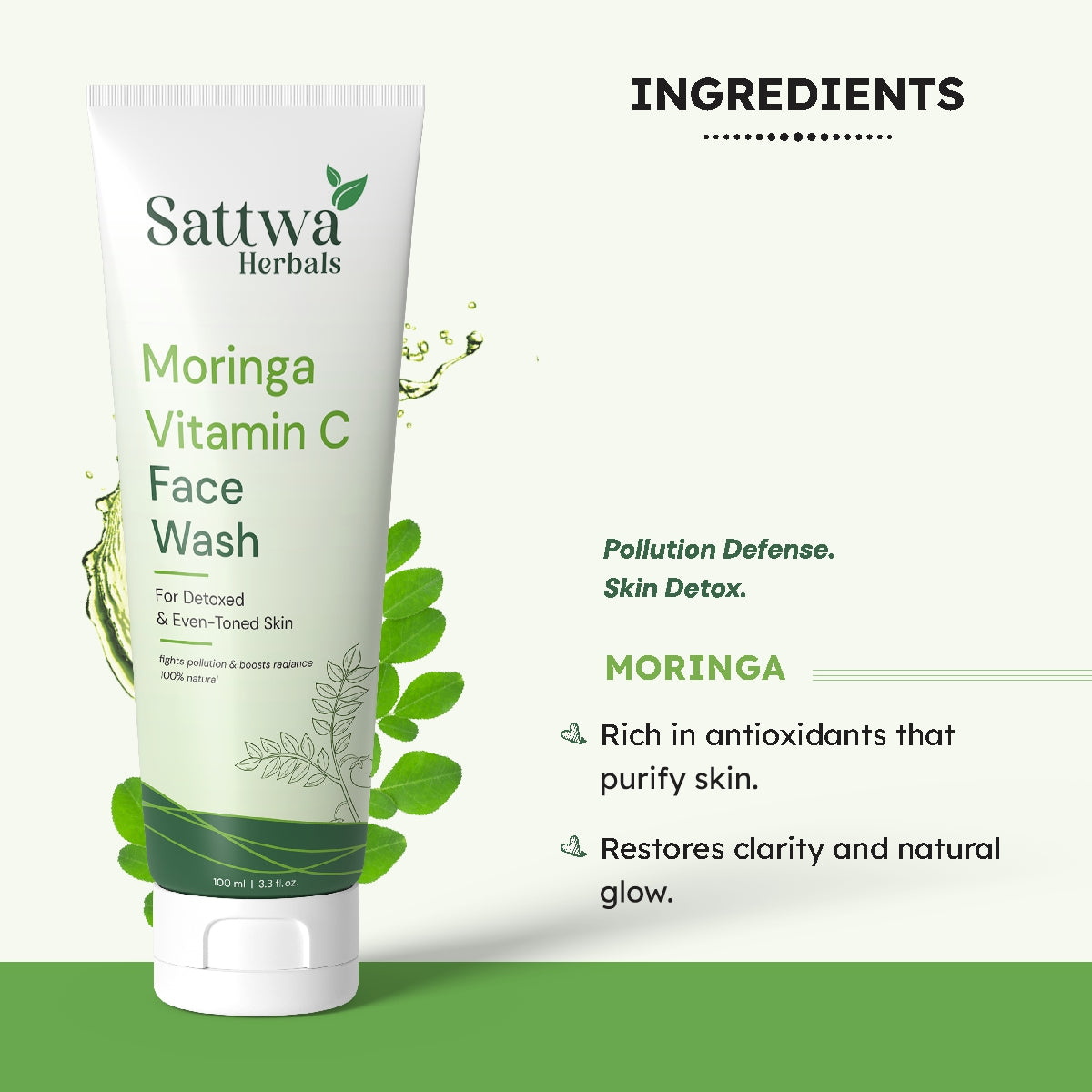 Sattwa Herbals Moringa Vitamin C Face Wash - Oil Control & Acne Care for Glowing Skin