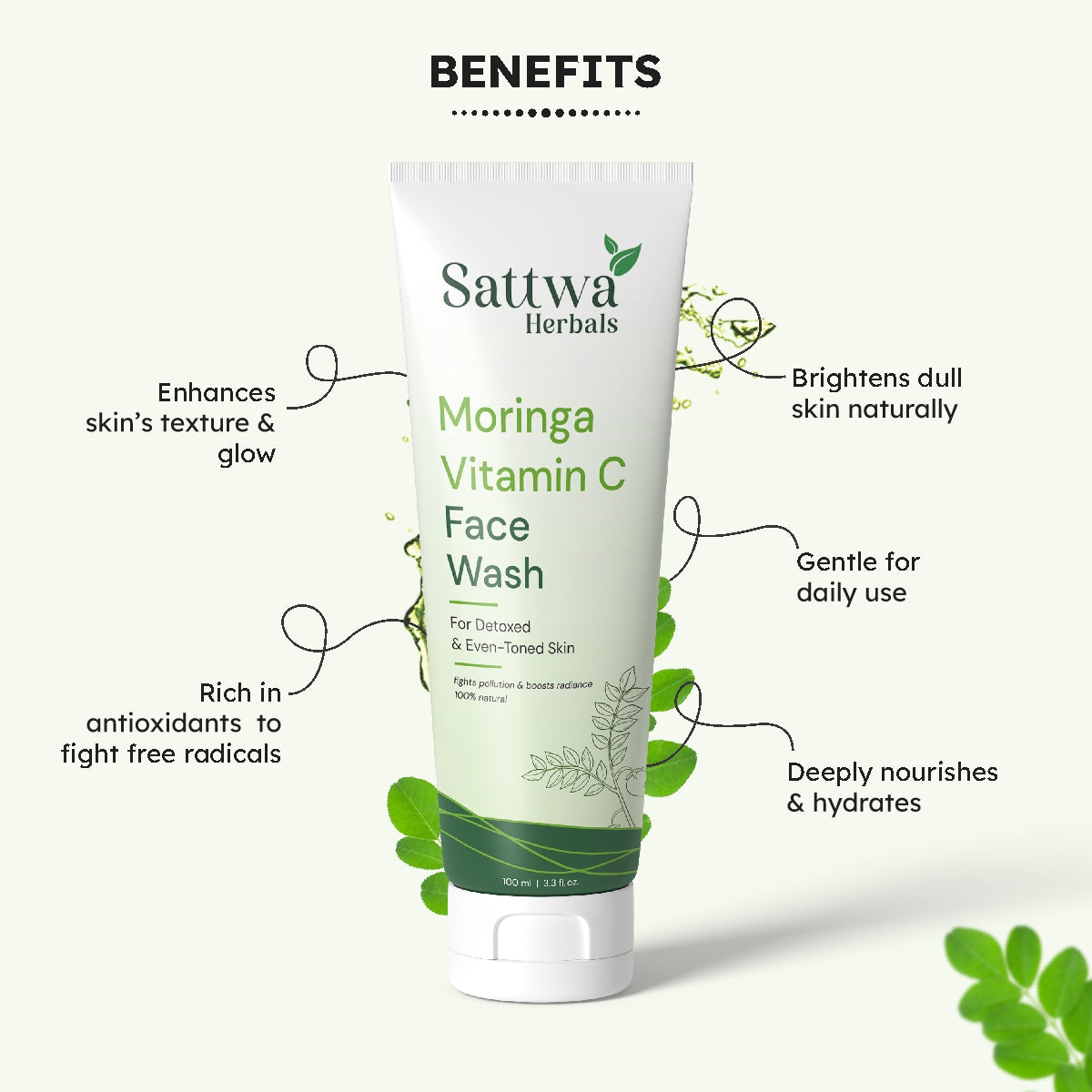 Sattwa Herbals Moringa Vitamin C Face Wash - Oil Control & Acne Care for Glowing Skin
