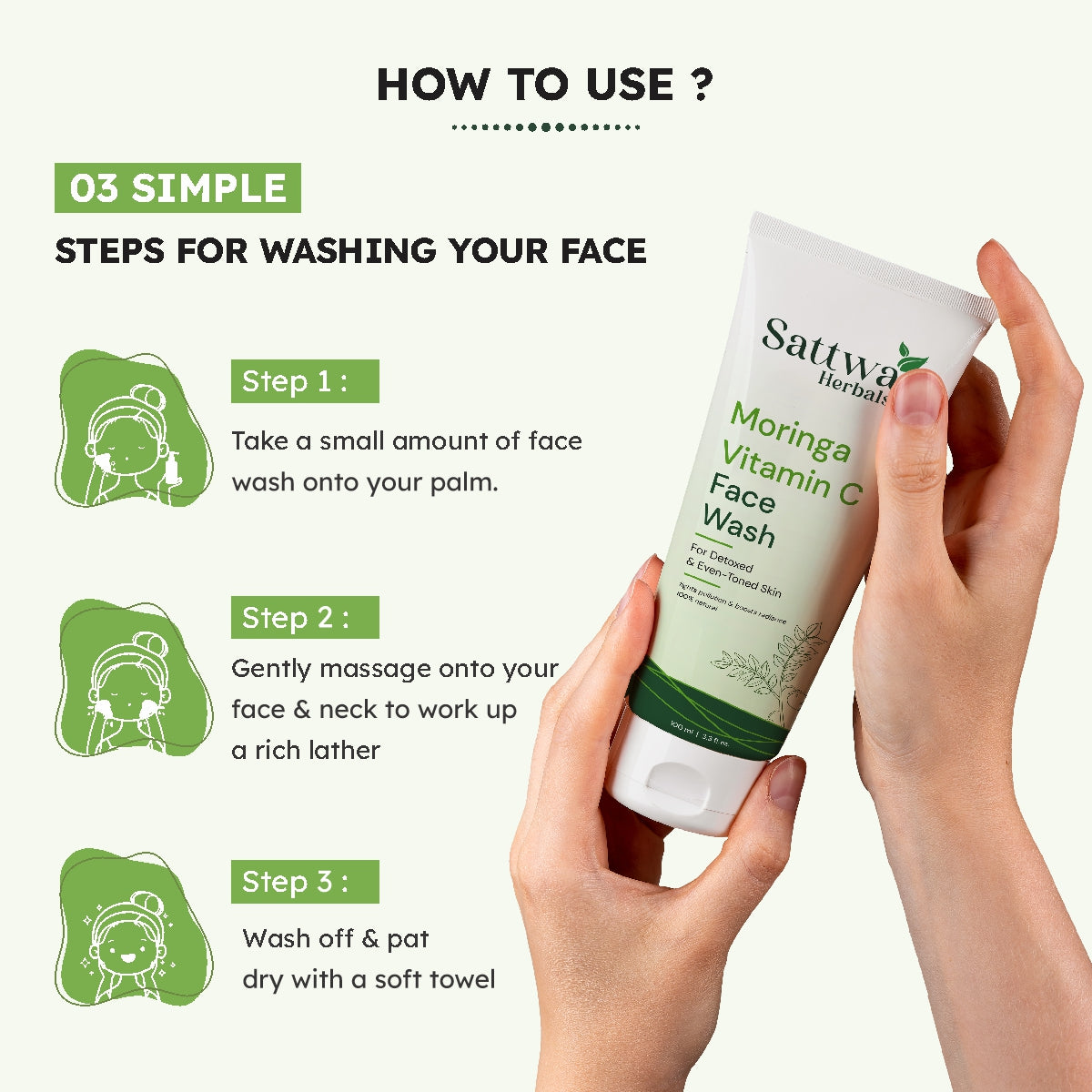 Sattwa Herbals Moringa Vitamin C Face Wash - Oil Control & Acne Care for Glowing Skin