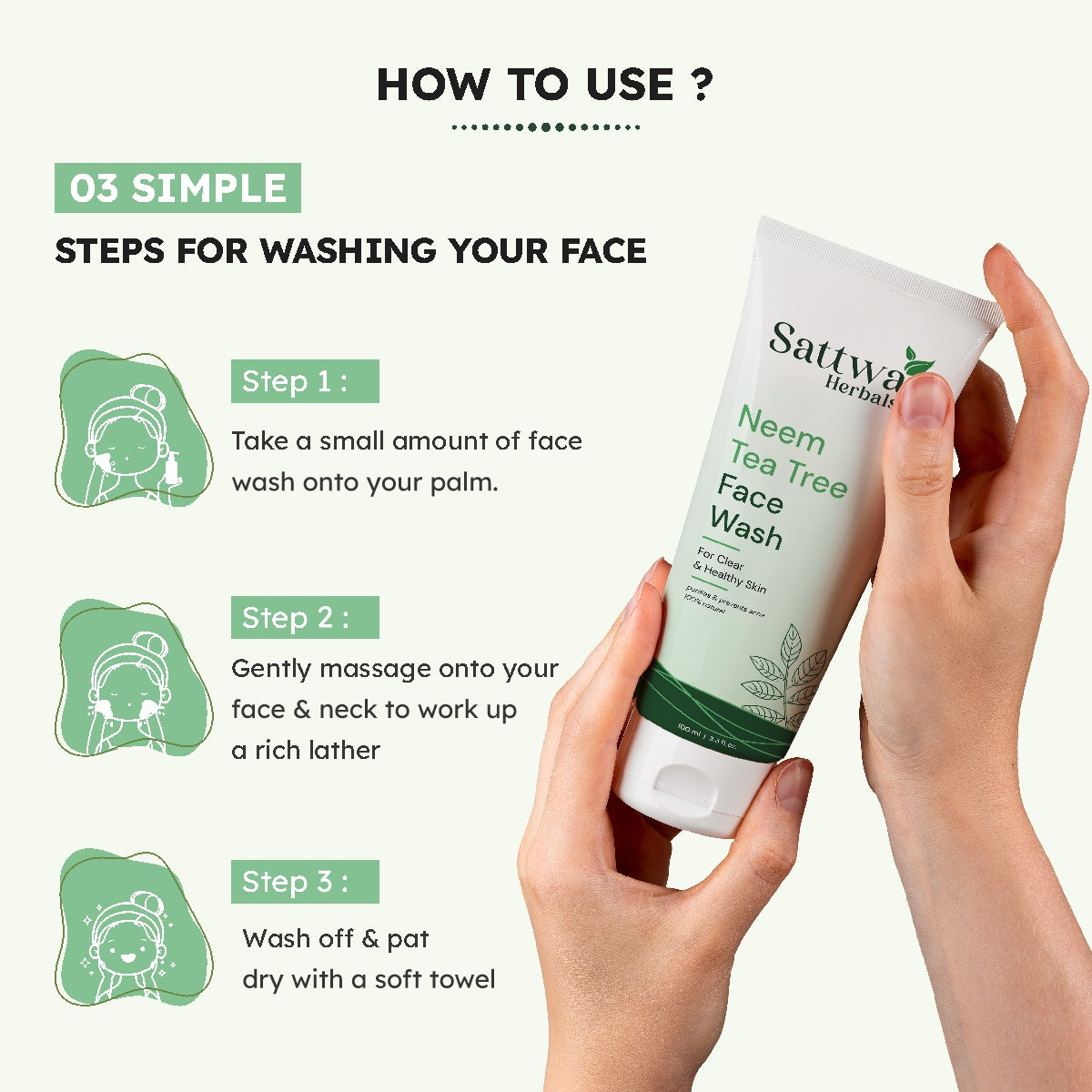 Sattwa Herbals Neem Tea Tree Face Wash - Acne & Pimple Control for Oily Skin