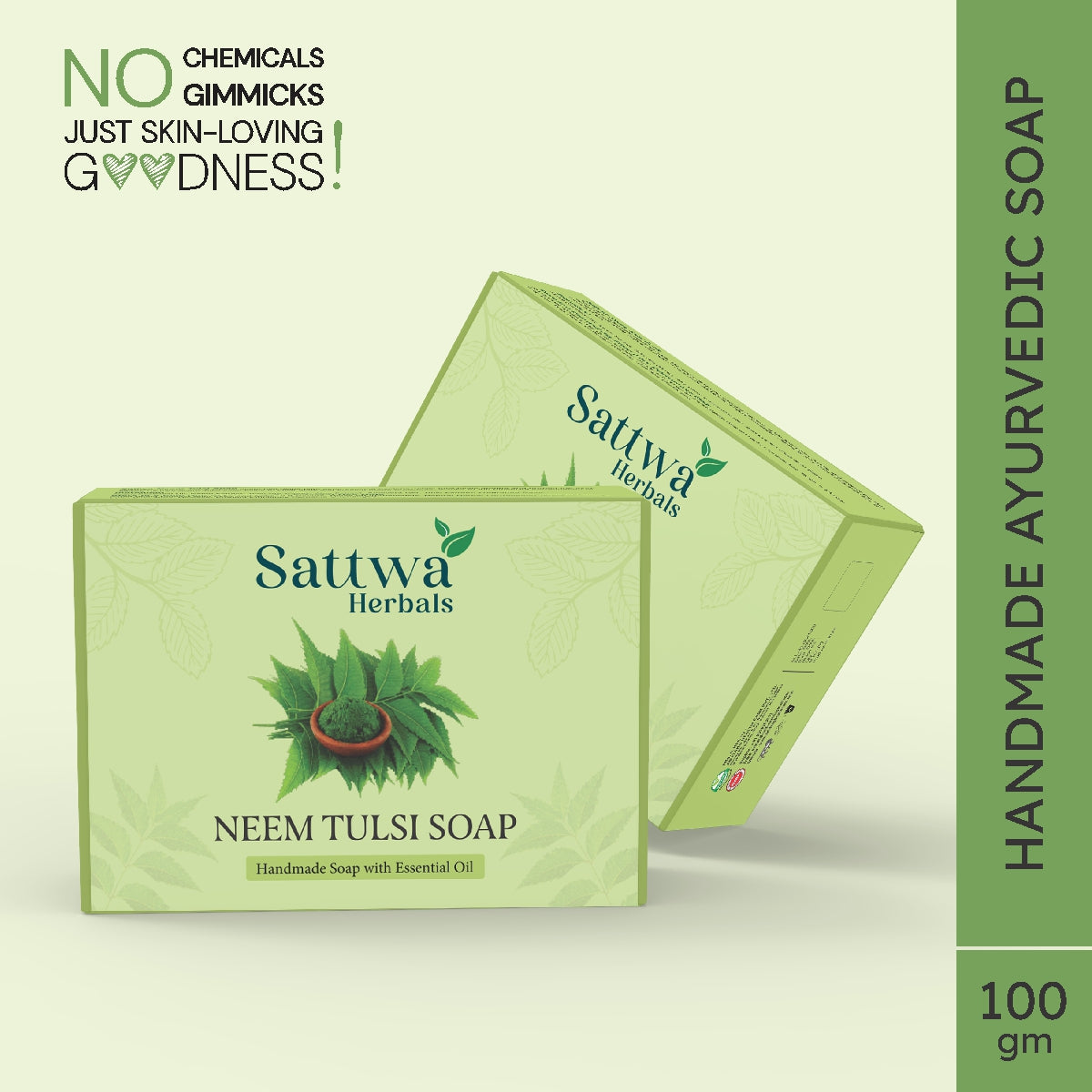 Sattwa Herbals Neem Tulsi Antibacterial Bath Soap - Natural Acne Care & Skin Purifying Bar