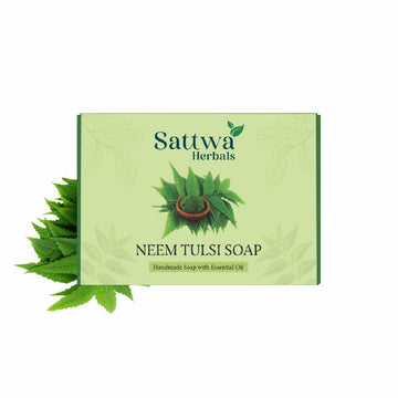 Sattwa Herbals Neem Tulsi Antibacterial Bath Soap - Natural Acne Care & Skin Purifying Bar