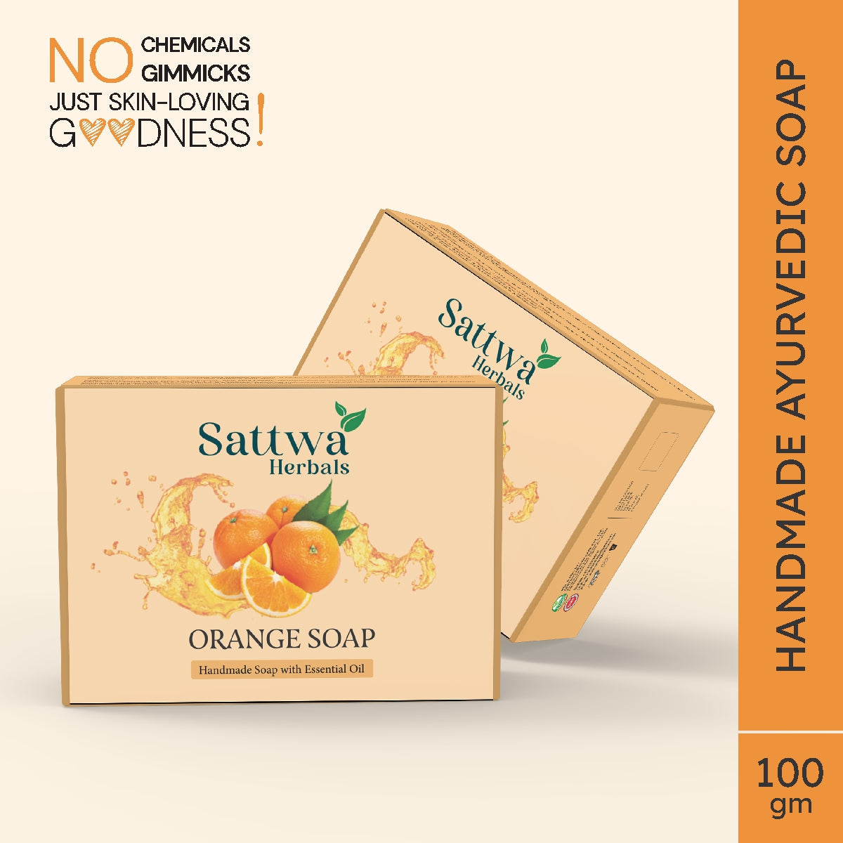 Sattwa Herbals Orange Soap - Vitamin C Antioxidant & Skin Brightening Bar - Essential Oil Enriched