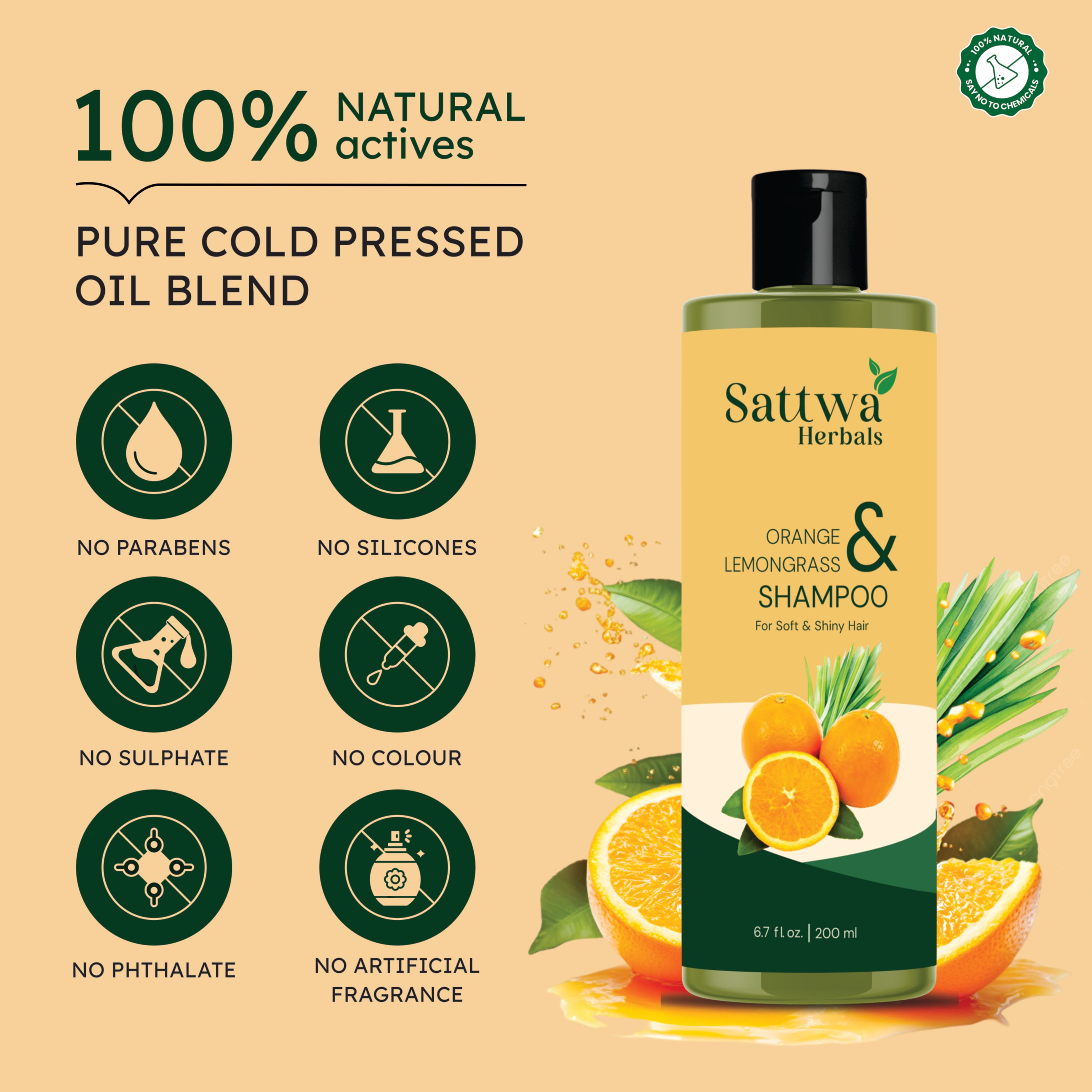 Sattwa Herbals Orange Lemongrass Shampoo - Clarifying & Detoxifying