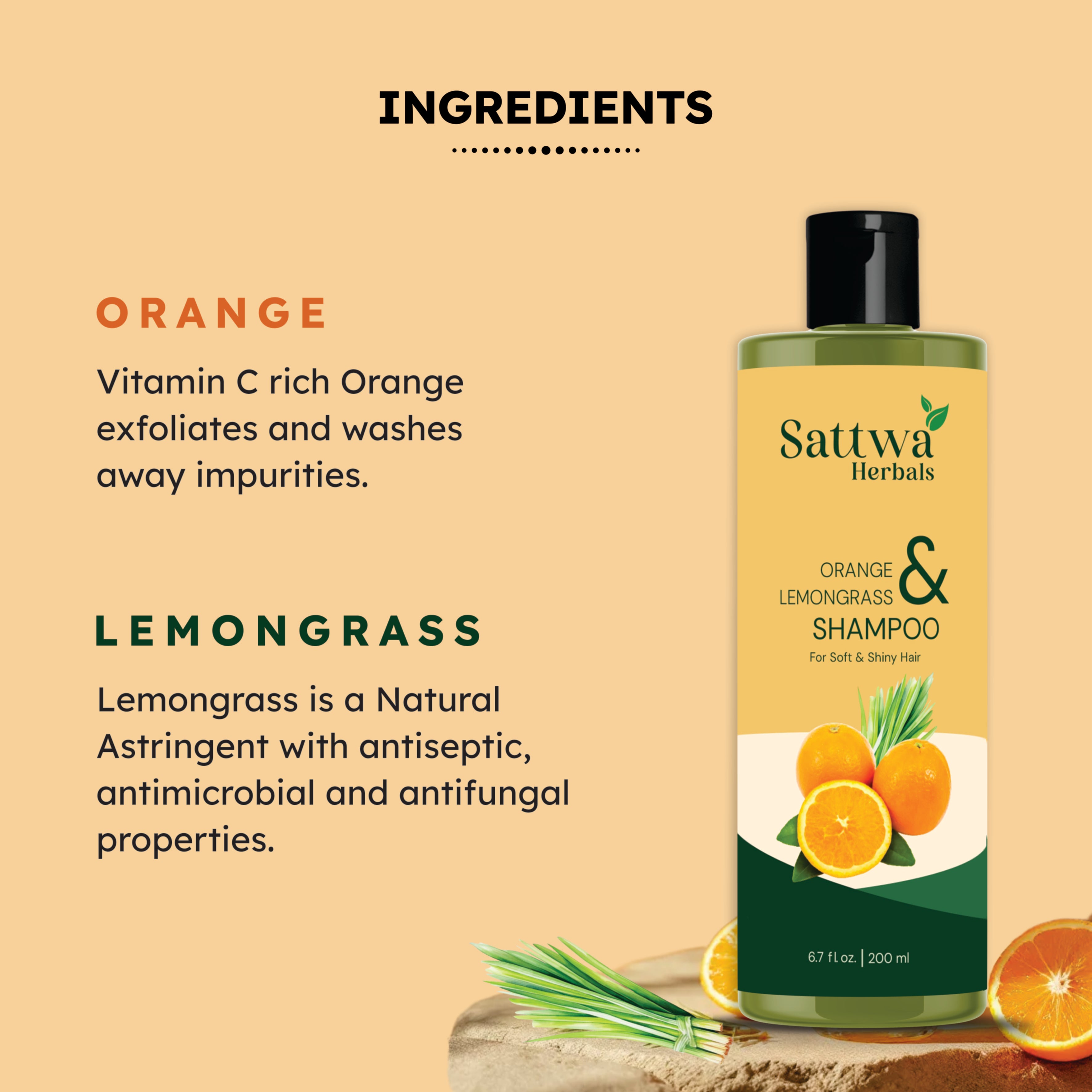 Sattwa Herbals Orange Lemongrass Shampoo - Clarifying & Detoxifying