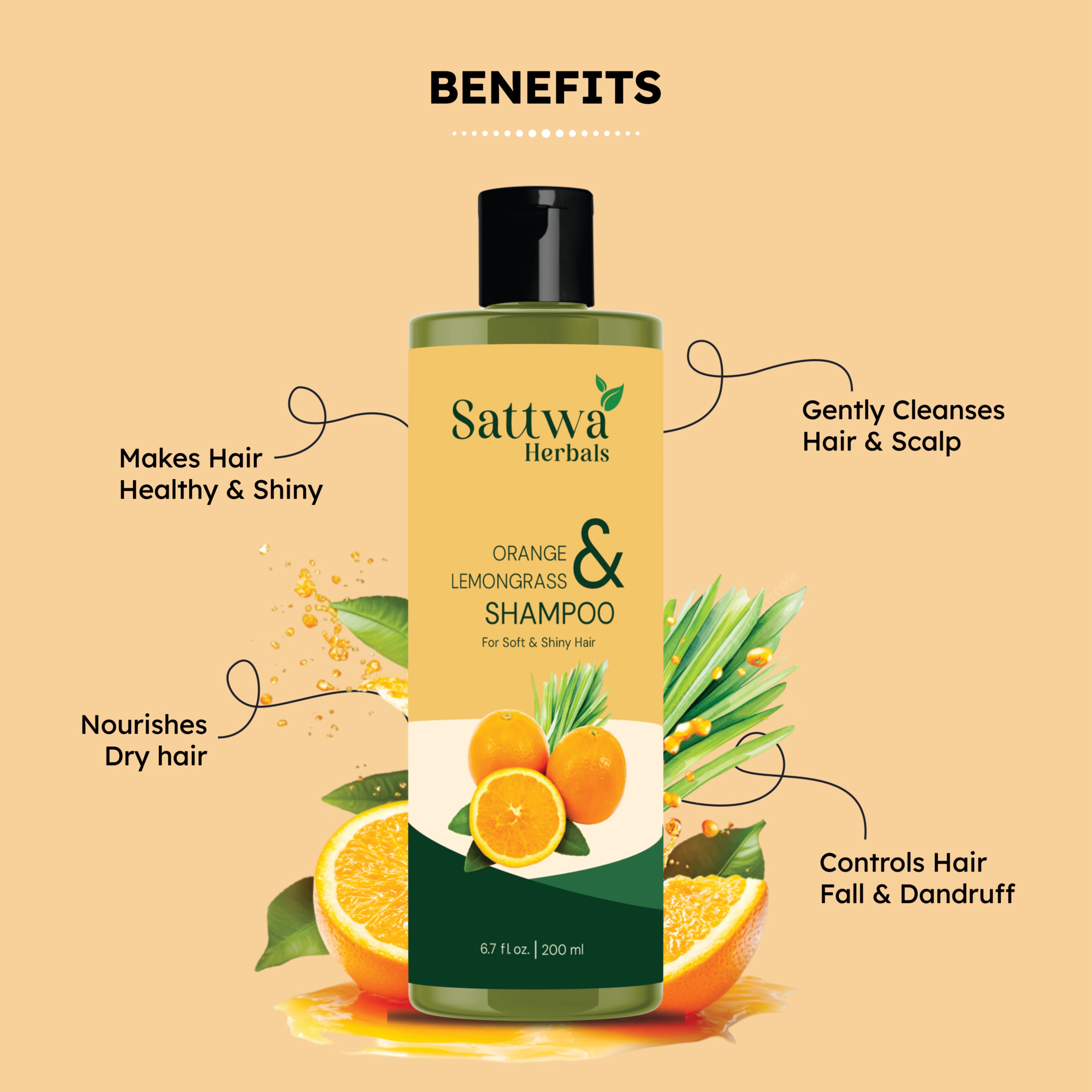 Sattwa Herbals Orange Lemongrass Shampoo - Clarifying & Detoxifying
