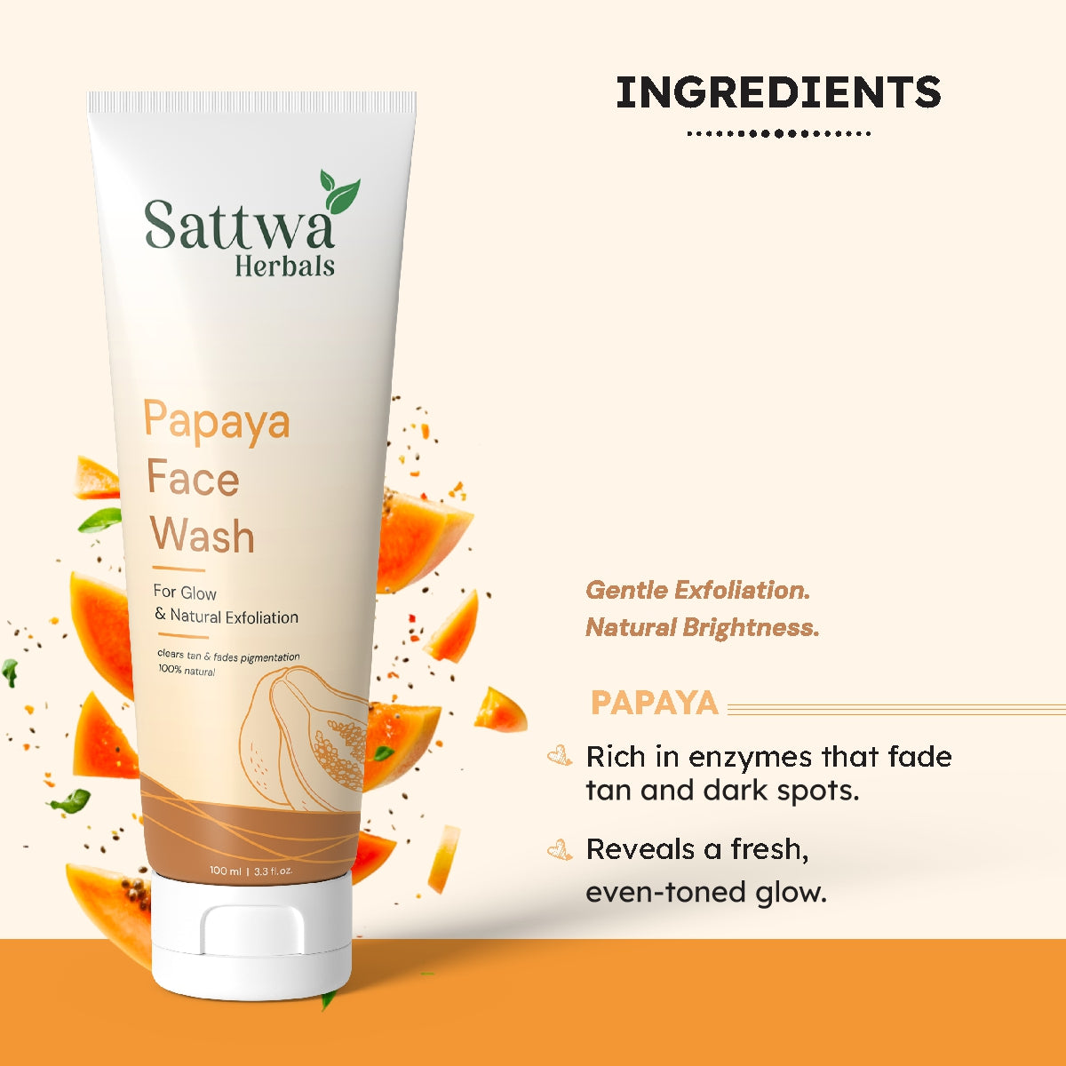Sattwa Herbals Papaya Face Wash - Brightening & Exfoliation for Glowing Skin