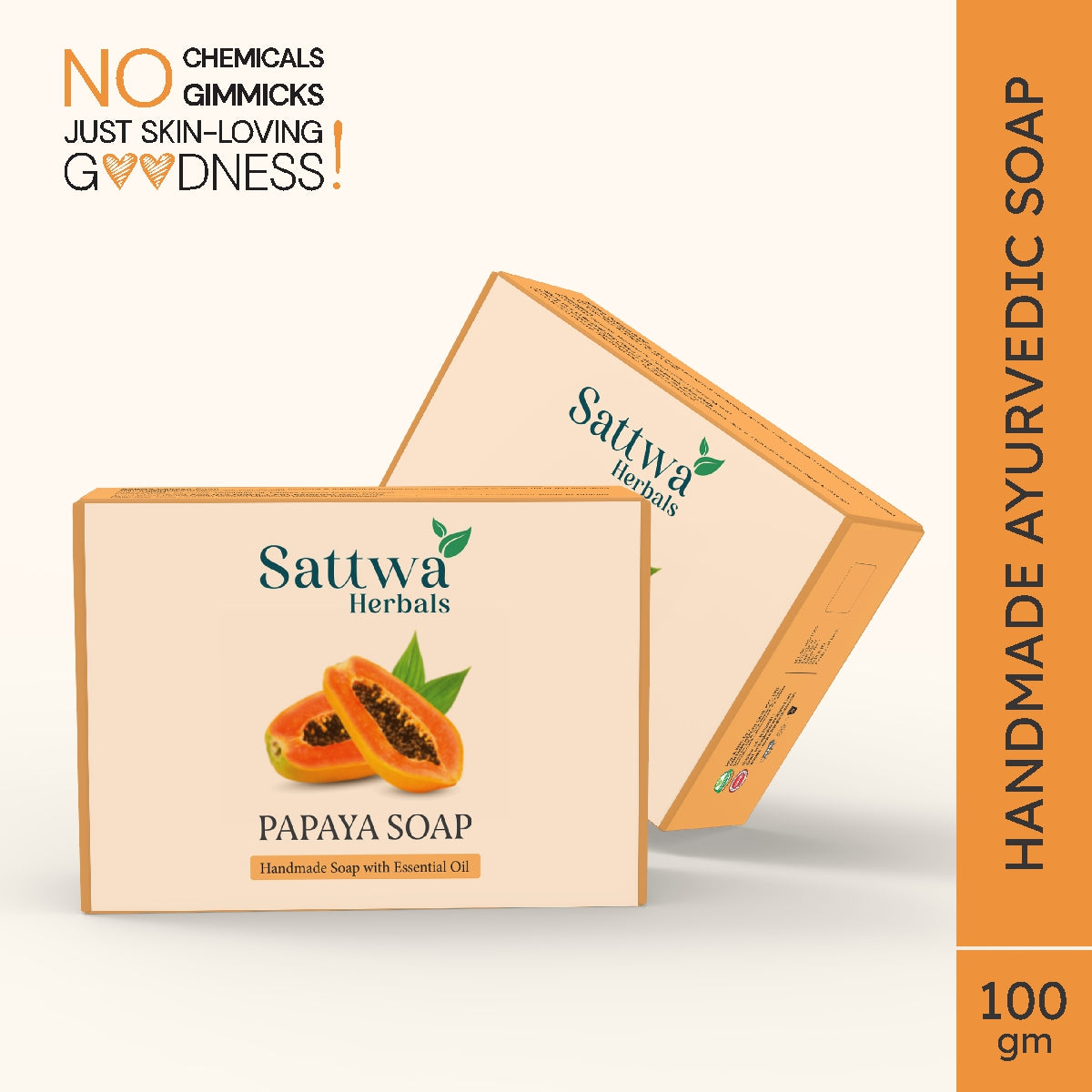Sattwa Herbals Papaya Brightening Soap - Natural Exfoliating & Dark Spot Reduction Bar - Enzyme Rich