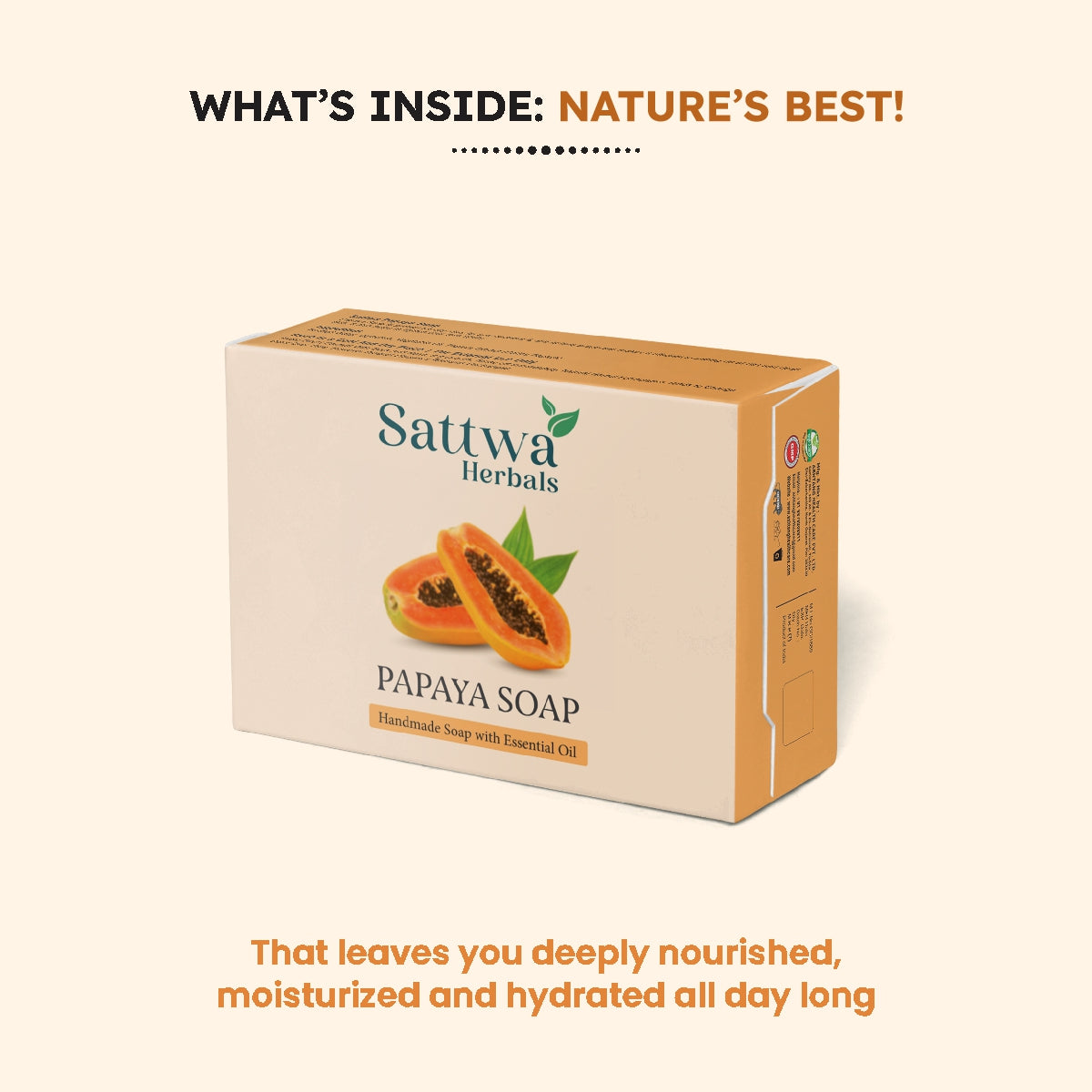 Sattwa Herbals Papaya Brightening Soap - Natural Exfoliating & Dark Spot Reduction Bar - Enzyme Rich