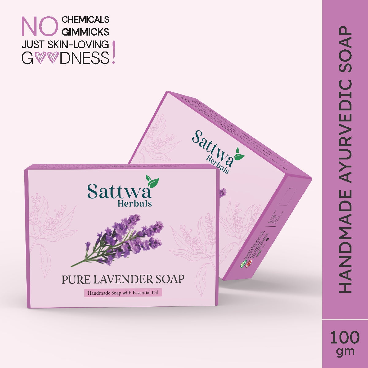 Sattwa Herbals Calming Lavender Soap - Aromatherapy & Sensitive Skin Care Bar - Pure Essential Oil Enriched