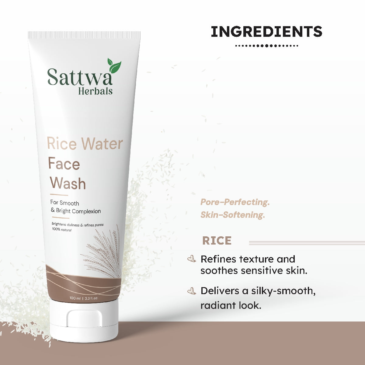 Sattwa Herbals Rice Water Face Wash - Korean Skin Care for Glass Skin & Hydration