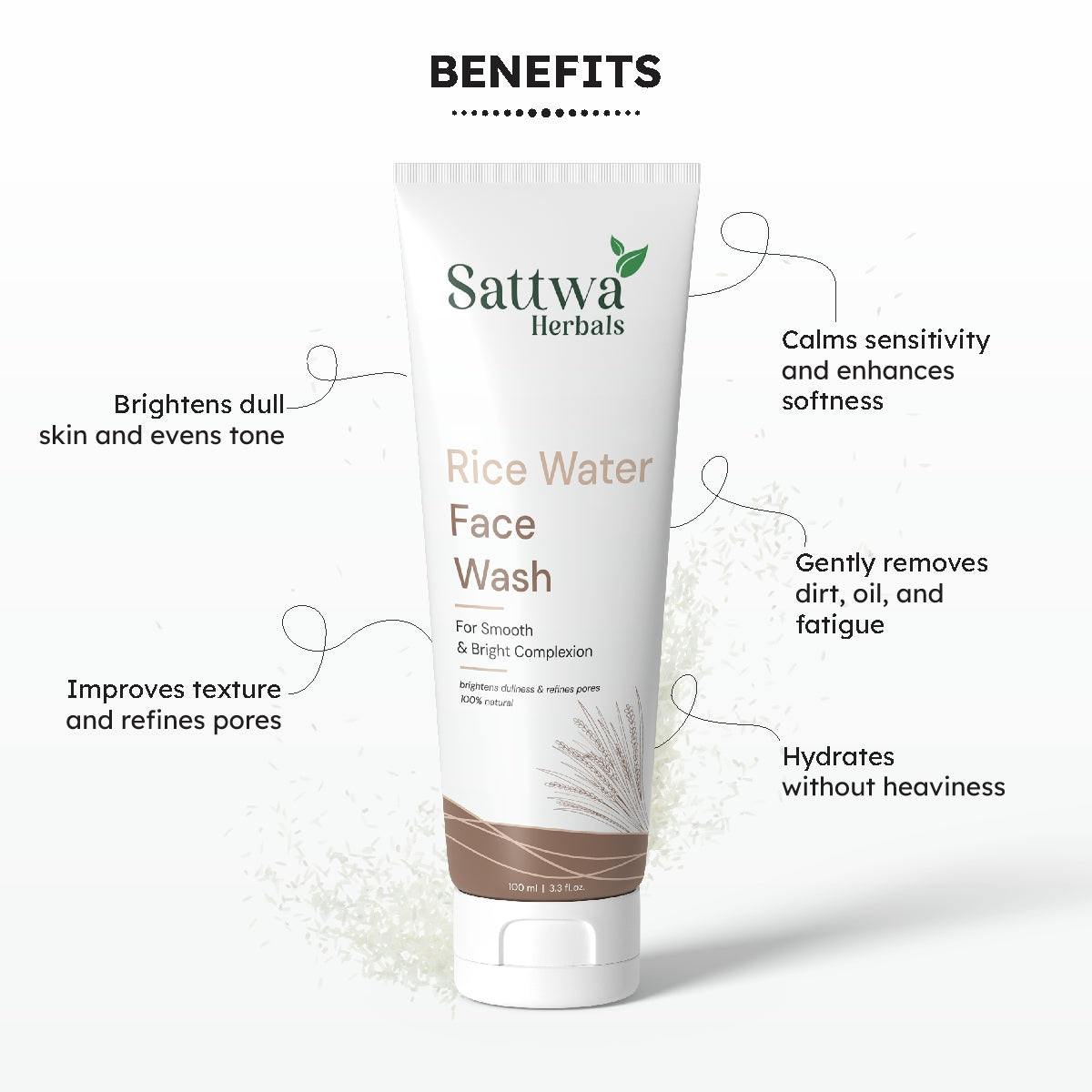 Sattwa Herbals Rice Water Face Wash - Korean Skin Care for Glass Skin & Hydration