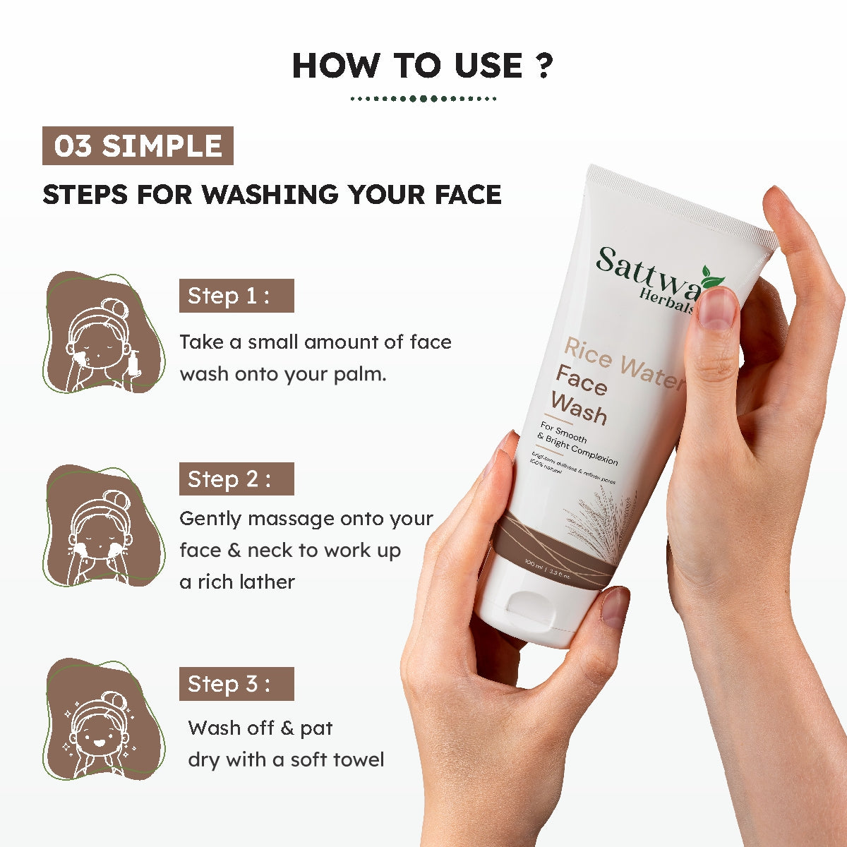Sattwa Herbals Rice Water Face Wash - Korean Skin Care for Glass Skin & Hydration