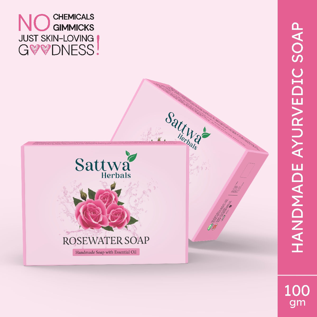 Sattwa Herbals Rose Water Soap Bar - Natural Moisturizing Bath Soap