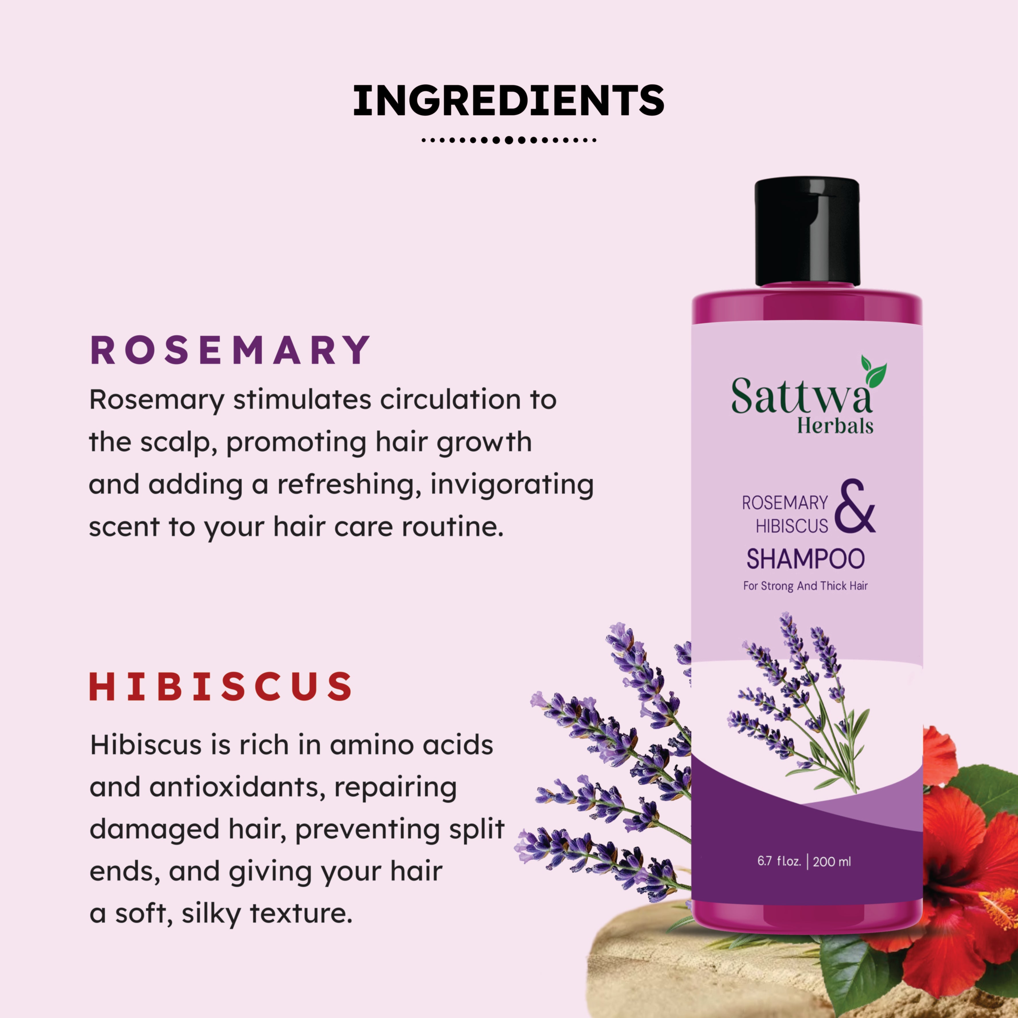 Sattwa Herbals Rosemary Hibiscus Anti-Hair Fall Shampoo - Hair Growth & Strengthening Formula