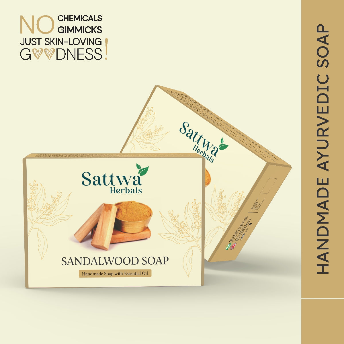 Sattwa Herbals Sandalwood Antiseptic Soap - Natural Cooling & Skin Brightening Bar