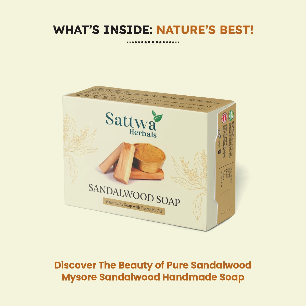 Sattwa Herbals Sandalwood Antiseptic Soap - Natural Cooling & Skin Brightening Bar