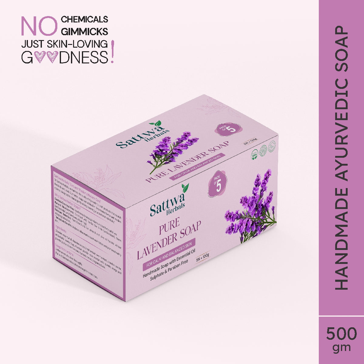 Sattwa Herbals Calming Lavender Soap - Aromatherapy & Sensitive Skin Care Bar - Pure Essential Oil Enriched