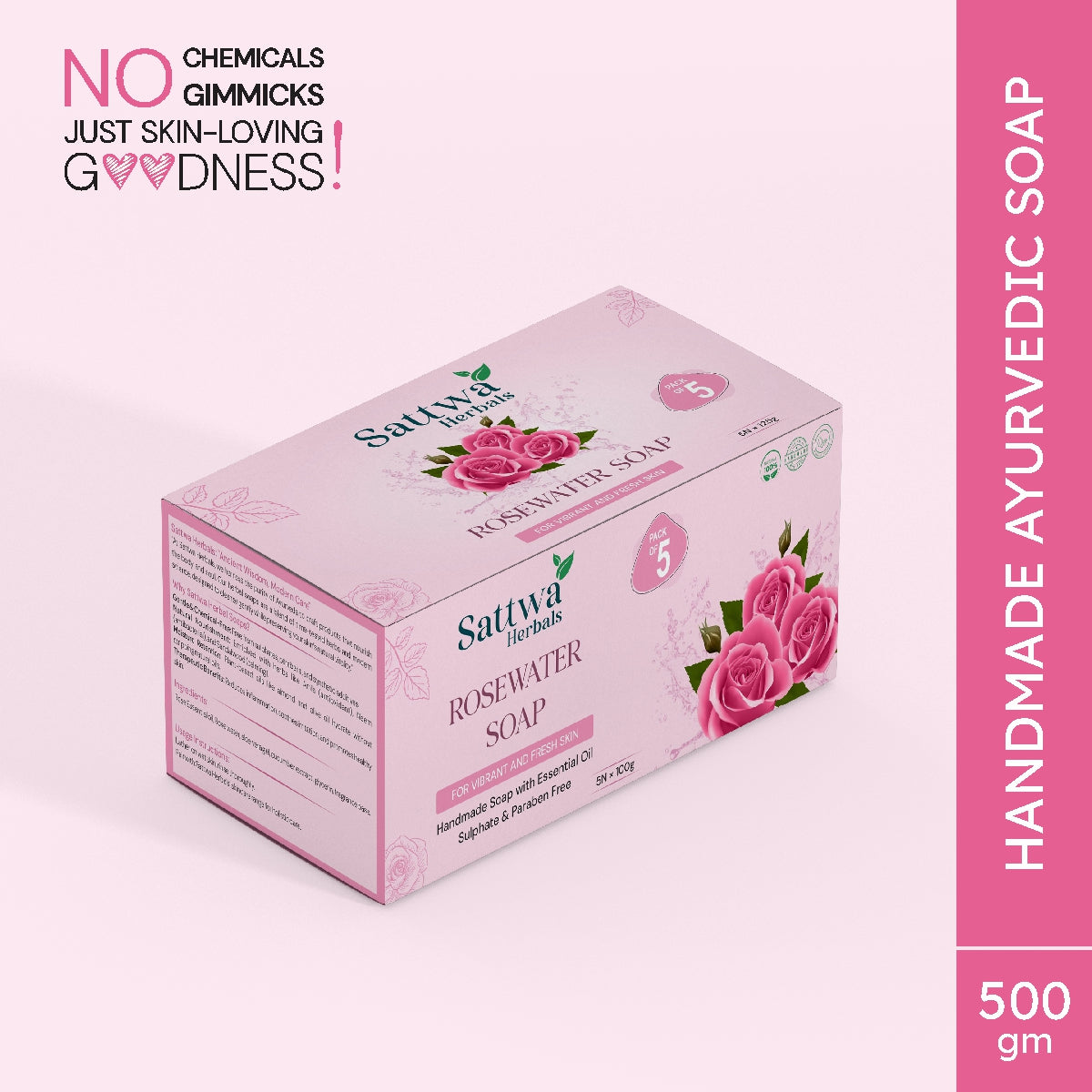 Sattwa Herbals Rose Water Soap Bar - Natural Moisturizing Bath Soap