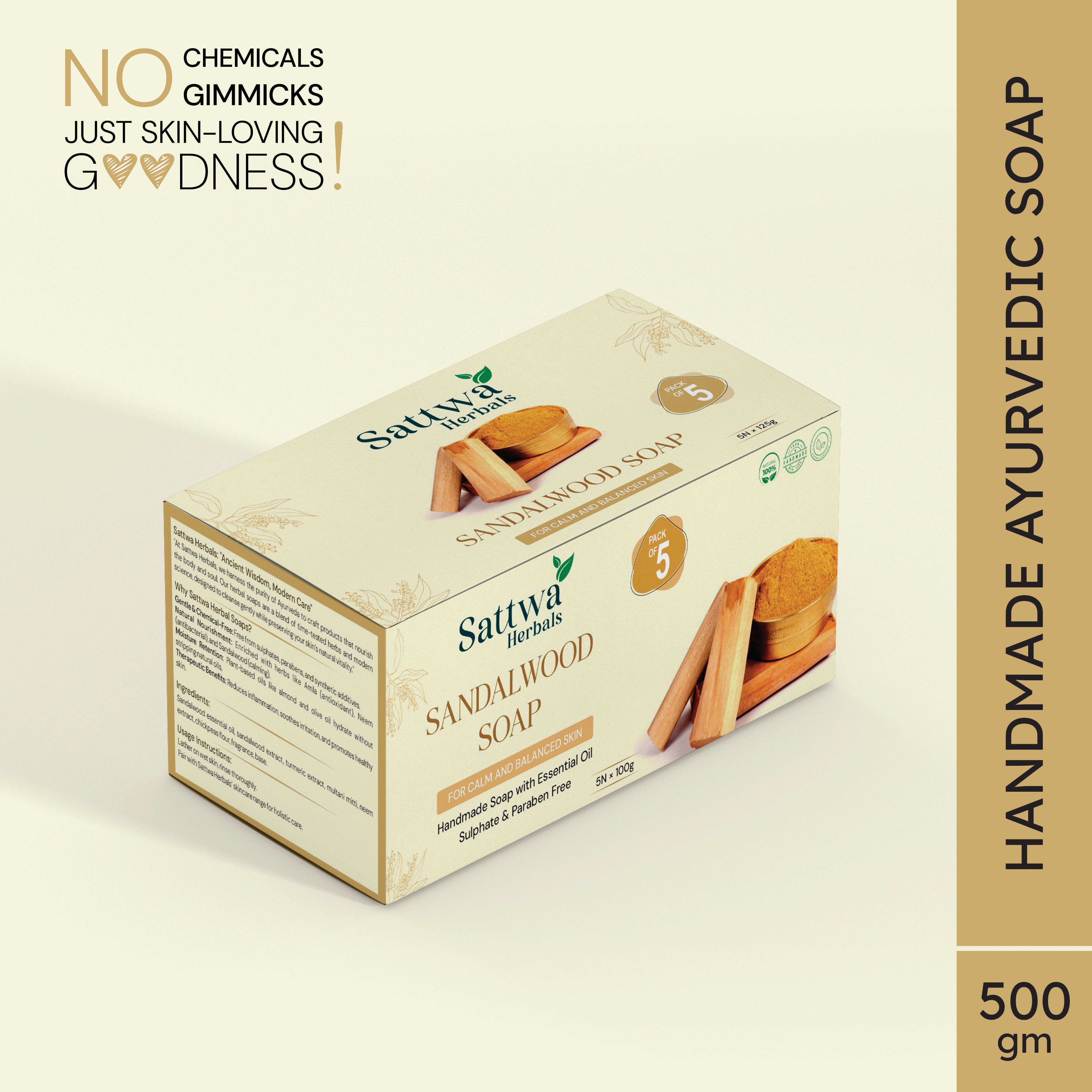 Sattwa Herbals Sandalwood Antiseptic Soap - Natural Cooling & Skin Brightening Bar