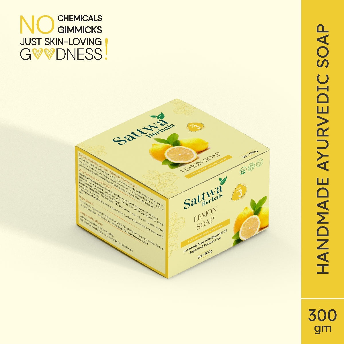 Sattwa Herbals Vitamin C Lemon Soap - Natural Skin Brightening & Oil Control Bar - Dark Spot Remover