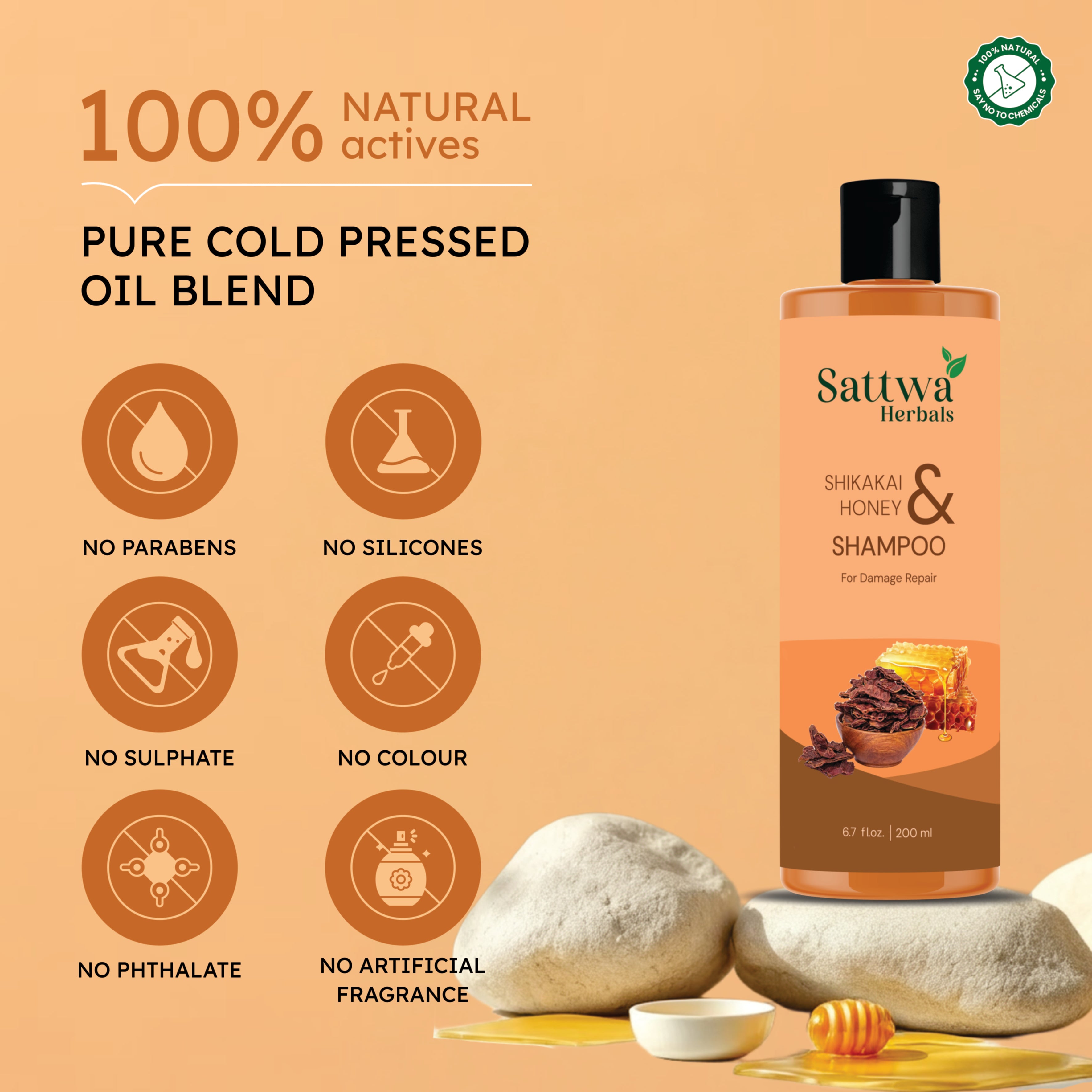 Sattwa Herbals Shikakai & Honey Shampoo - Natural Ayurvedic Hair Care for Strong Healthy Hair