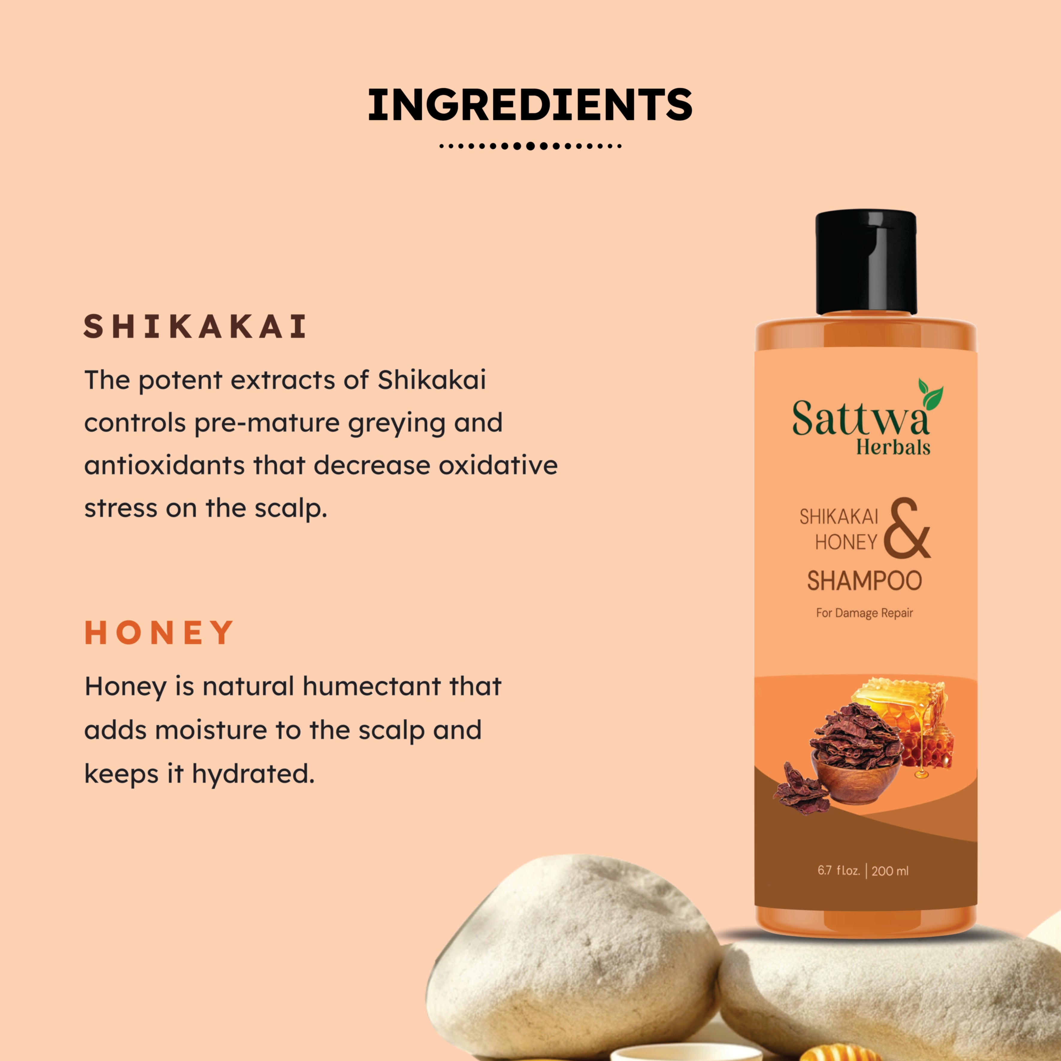 Sattwa Herbals Shikakai & Honey Shampoo - Natural Ayurvedic Hair Care for Strong Healthy Hair