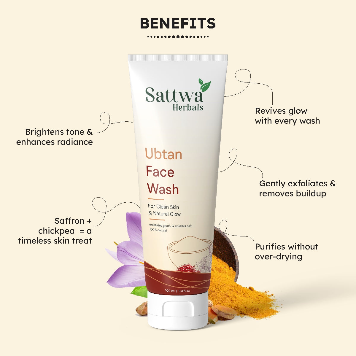 Sattwa Herbals Ubtan Face Wash - Tan Removal & Skin Brightening with Turmeric