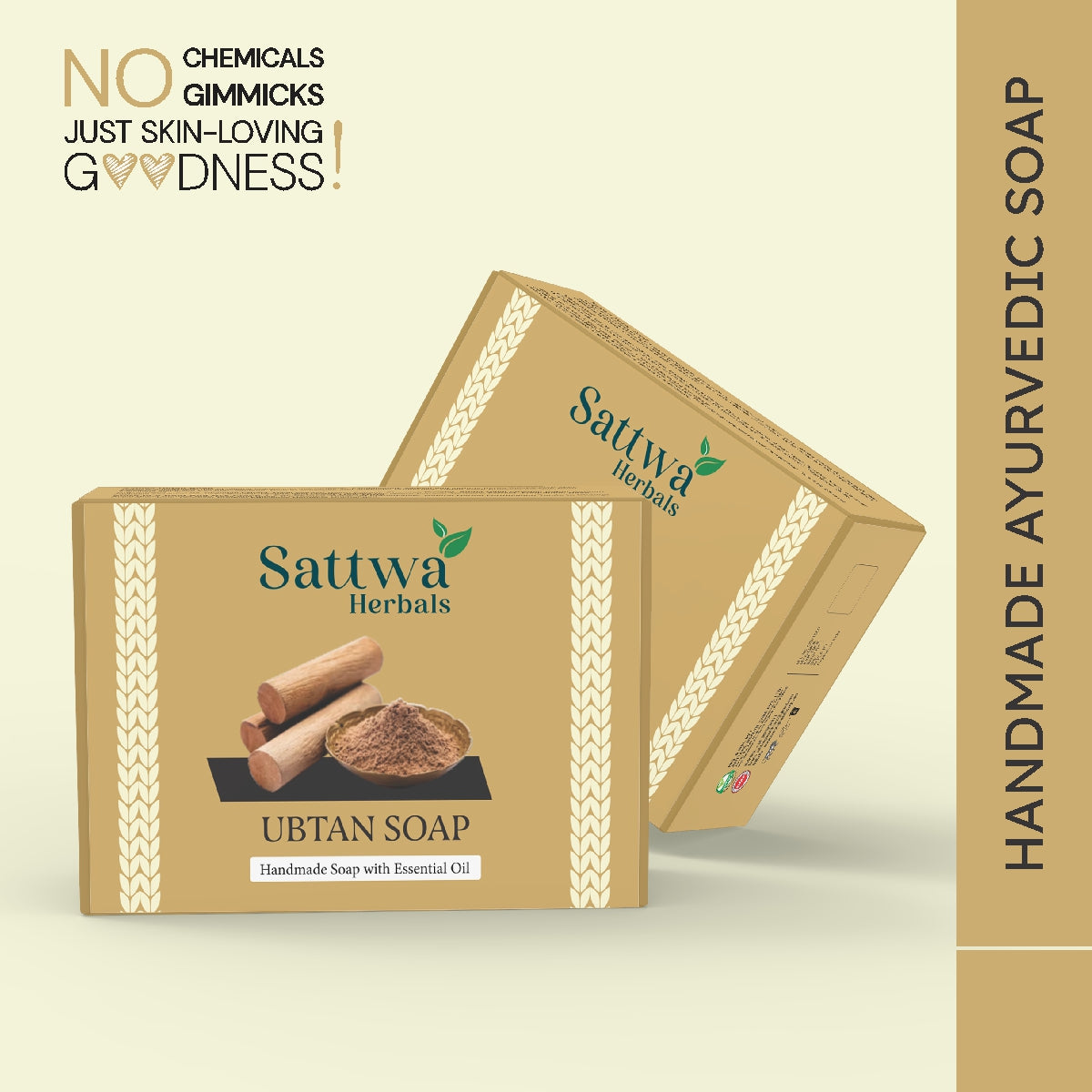 Sattwa Herbals Traditional Ubtan Soap - Natural Skin Brightening & Tan Removal Bar - Turmeric & Saffron